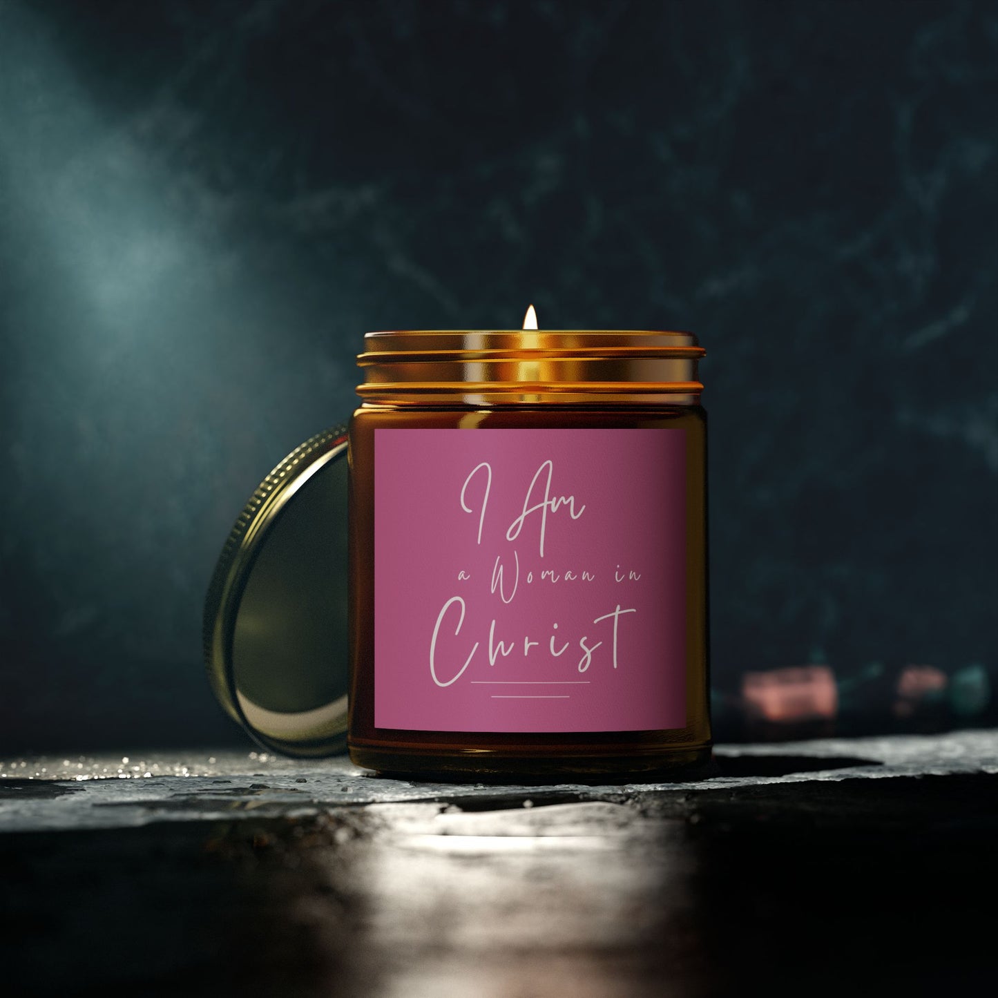 I Am A Woman In Christ Pink Scented Candles, Coconut Apricot Wax (4oz, 9oz)