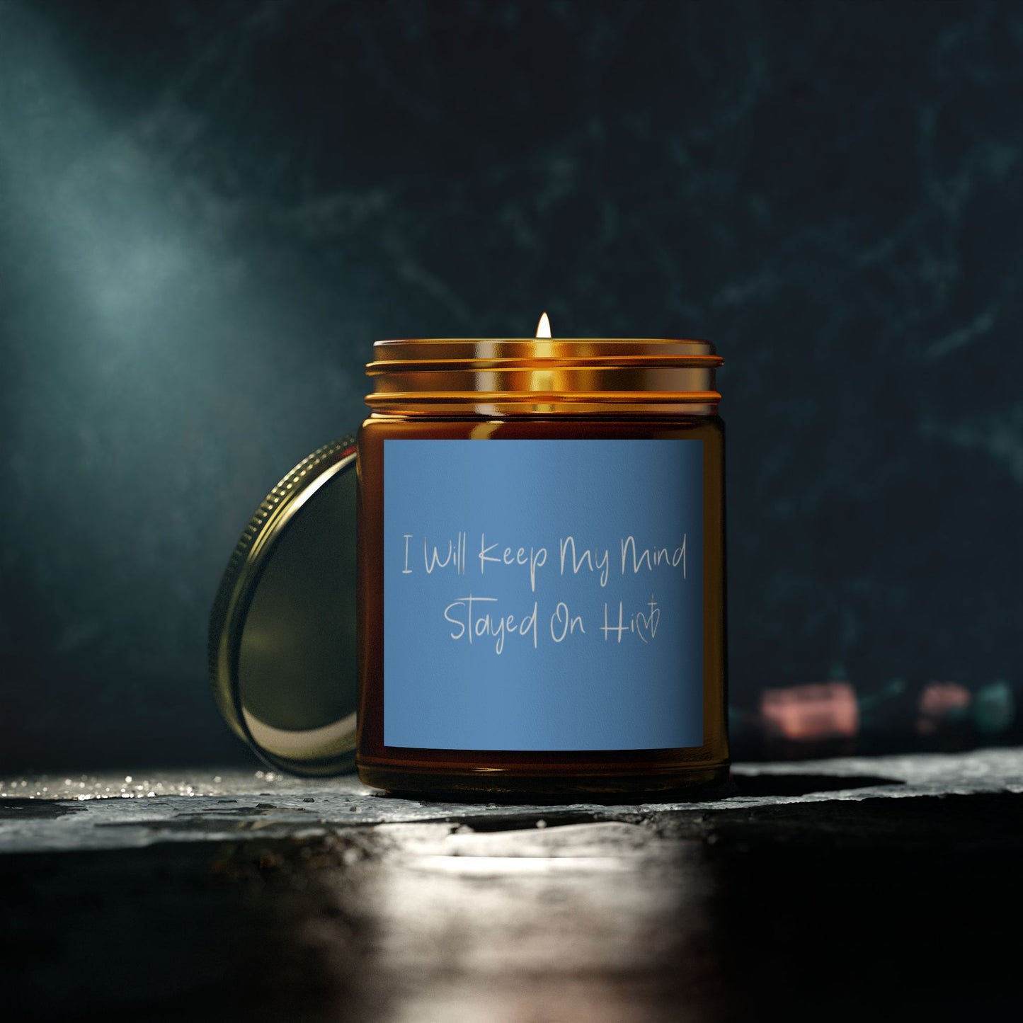 I Will Keep My Mind Stayed On Him Blue Scented Candles, Coconut Apricot Wax (4oz, 9oz)