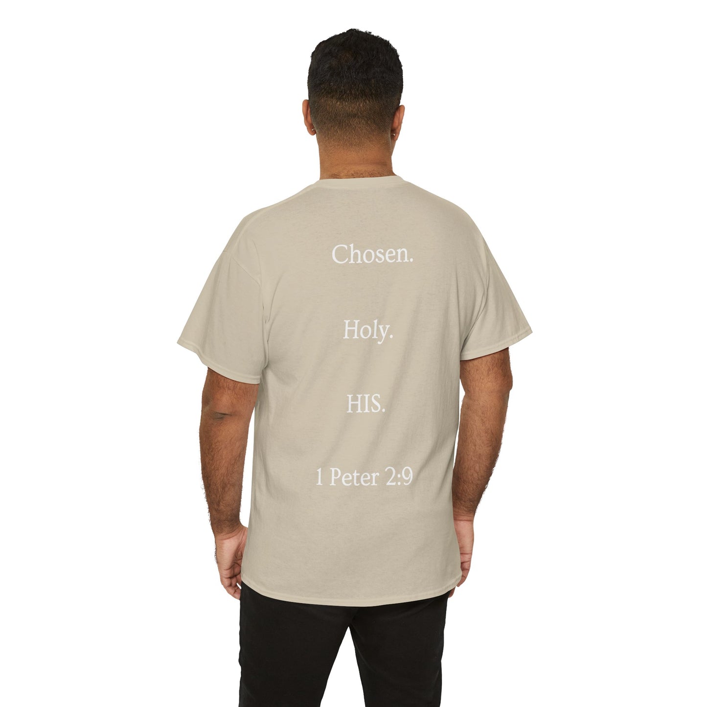 Chosen Christian T-Shirt — "CHOSEN." Front with 1 Peter 2:9 Back