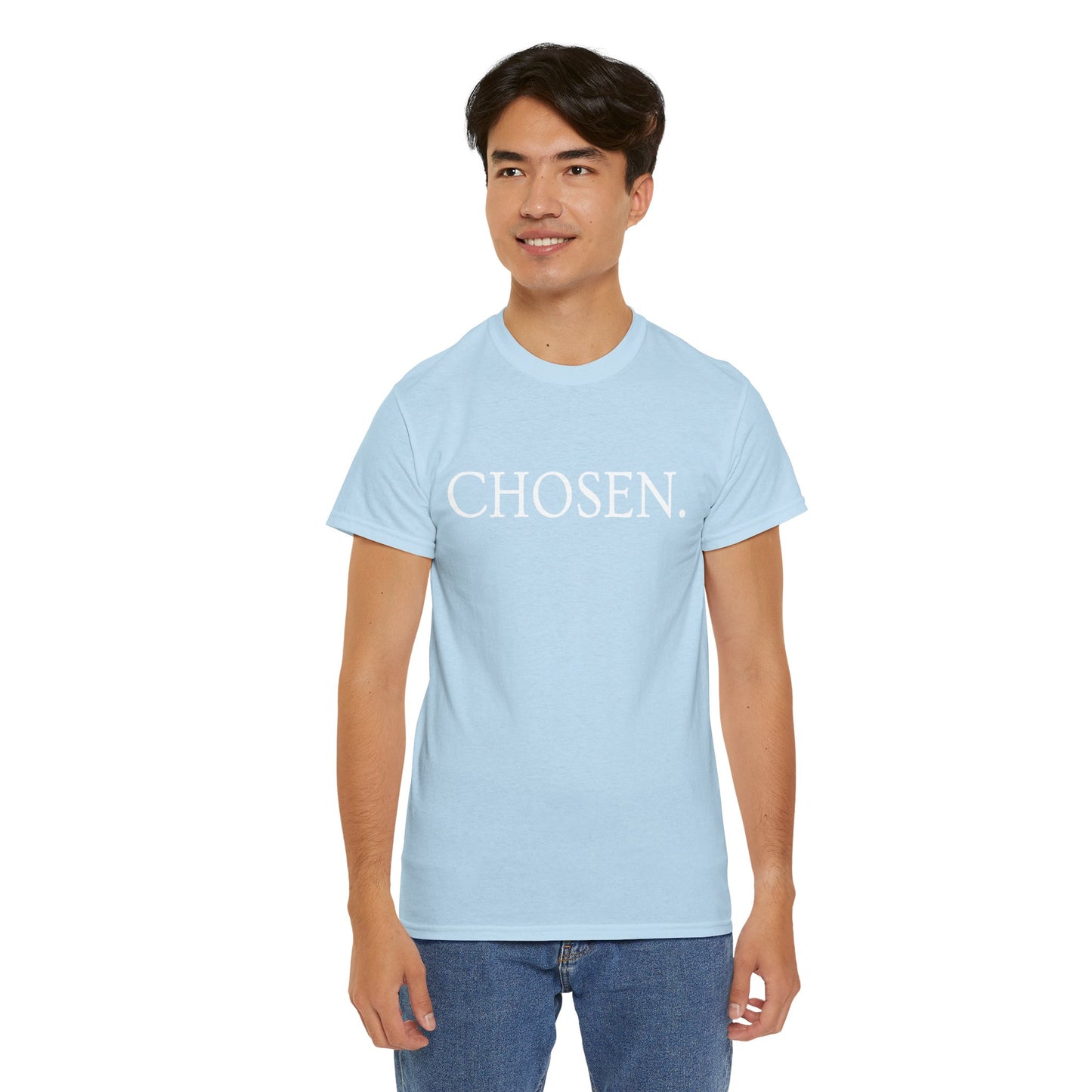 Chosen Christian T-Shirt — "CHOSEN." Front with 1 Peter 2:9 Back