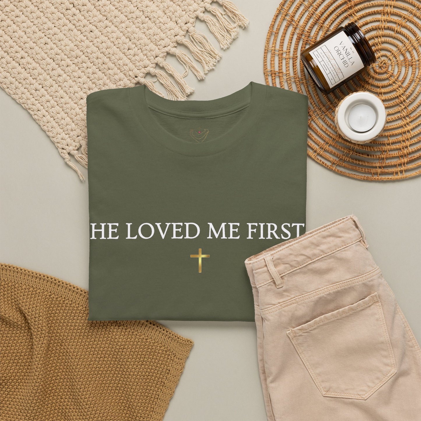 "He Loved Me First" Christian Tee — Cotton Shirt (1 John 4:19)