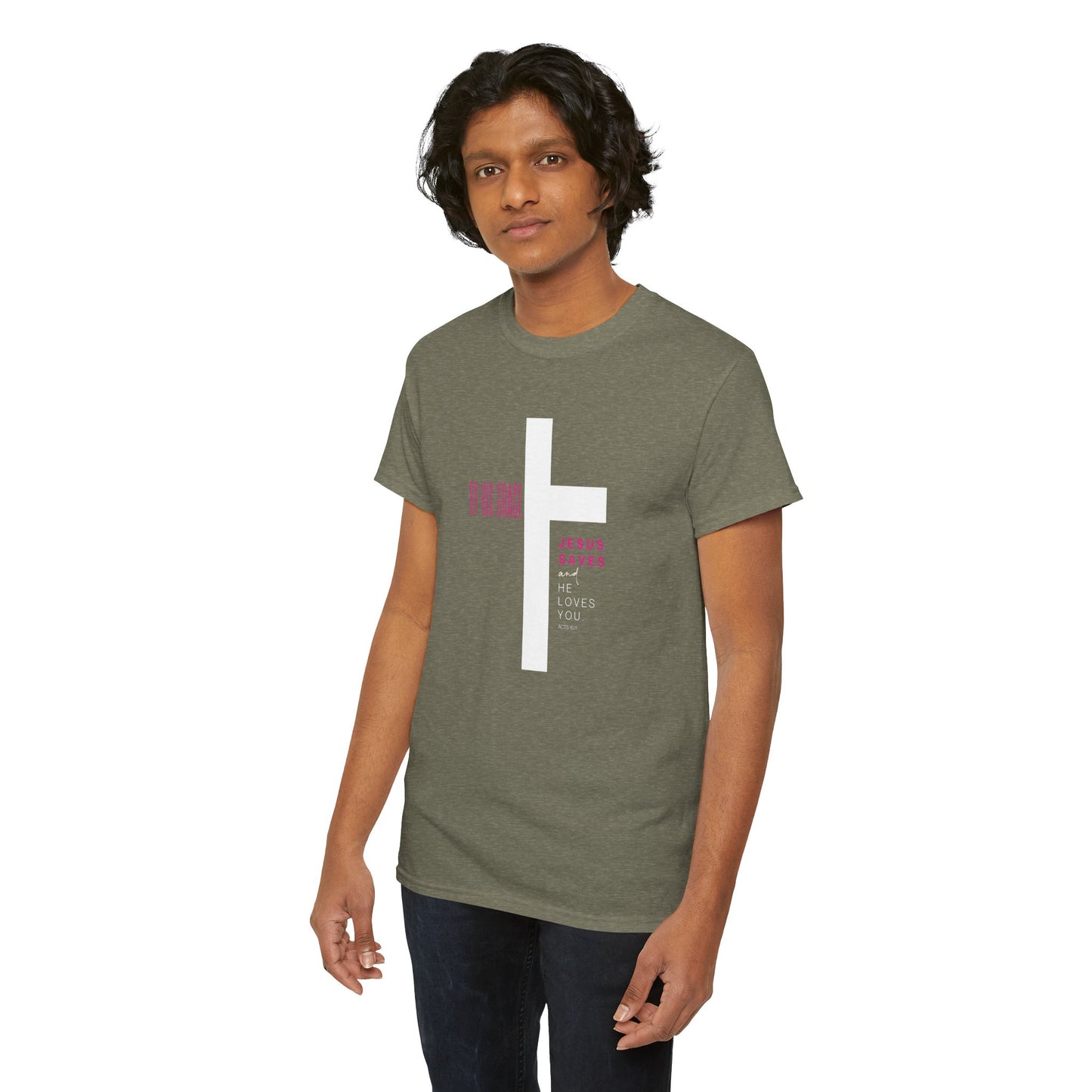 By His Grace Jesus Saves - Christian Faith Unisex Heavy Cotton Tee
