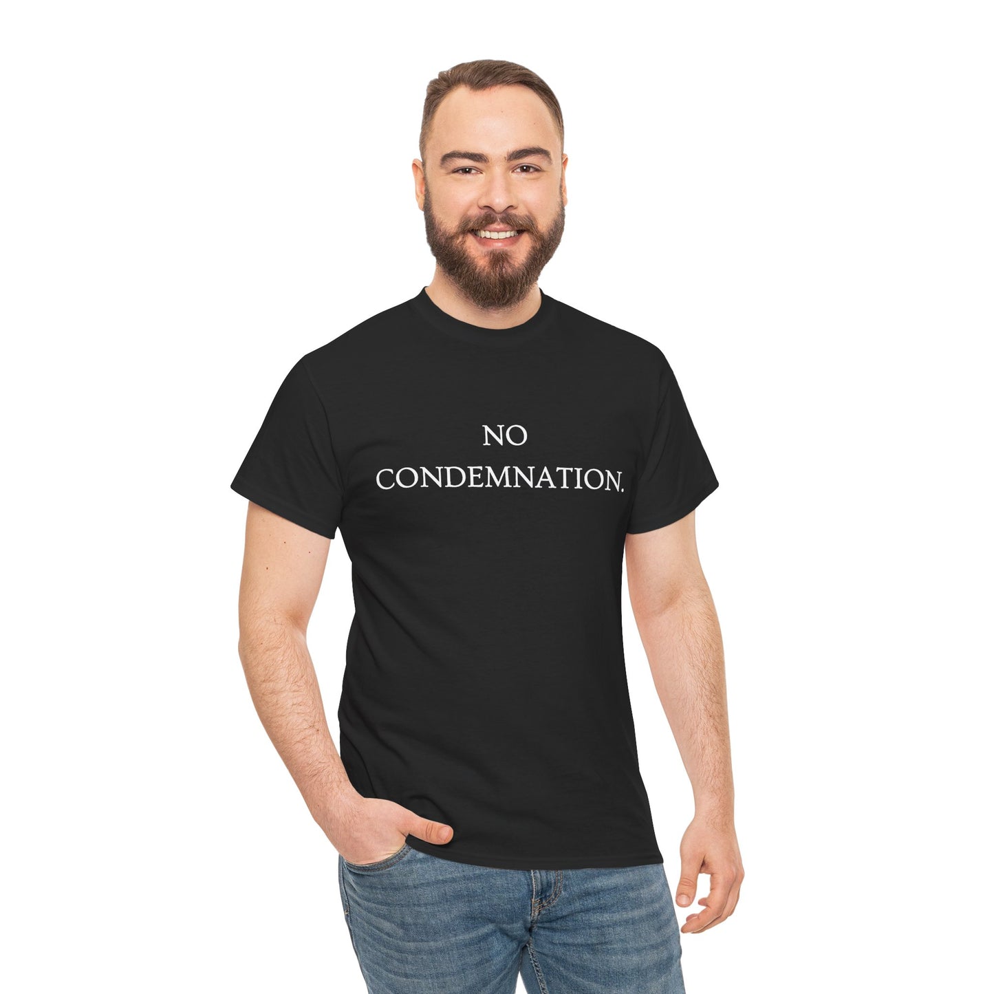 Christian Tee — "No Condemnation" Romans 8:1 Bible Verse Shirt