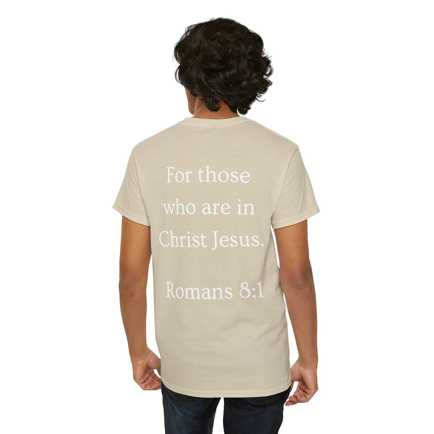 Christian Tee — "No Condemnation" Romans 8:1 Bible Verse Shirt