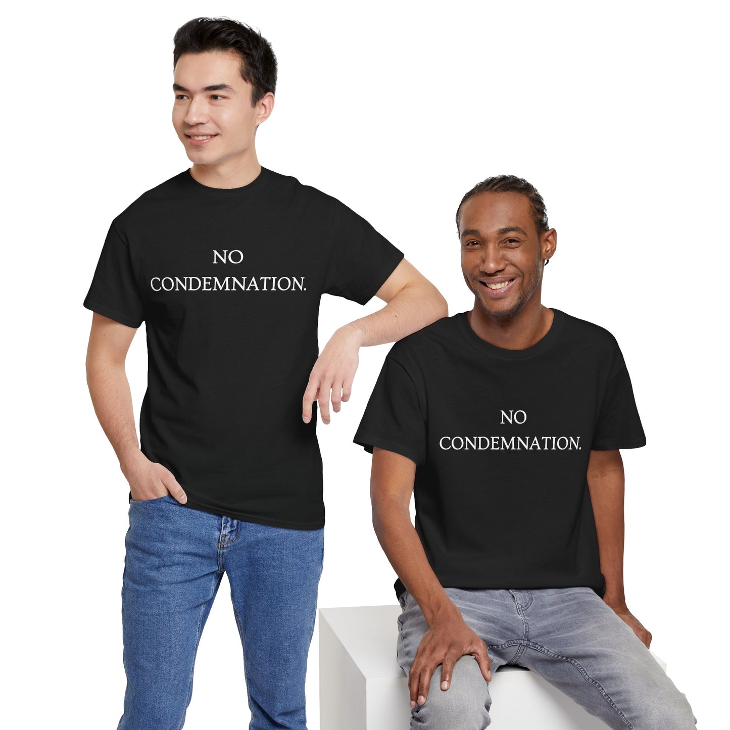 Christian Tee — "No Condemnation" Romans 8:1 Bible Verse Shirt