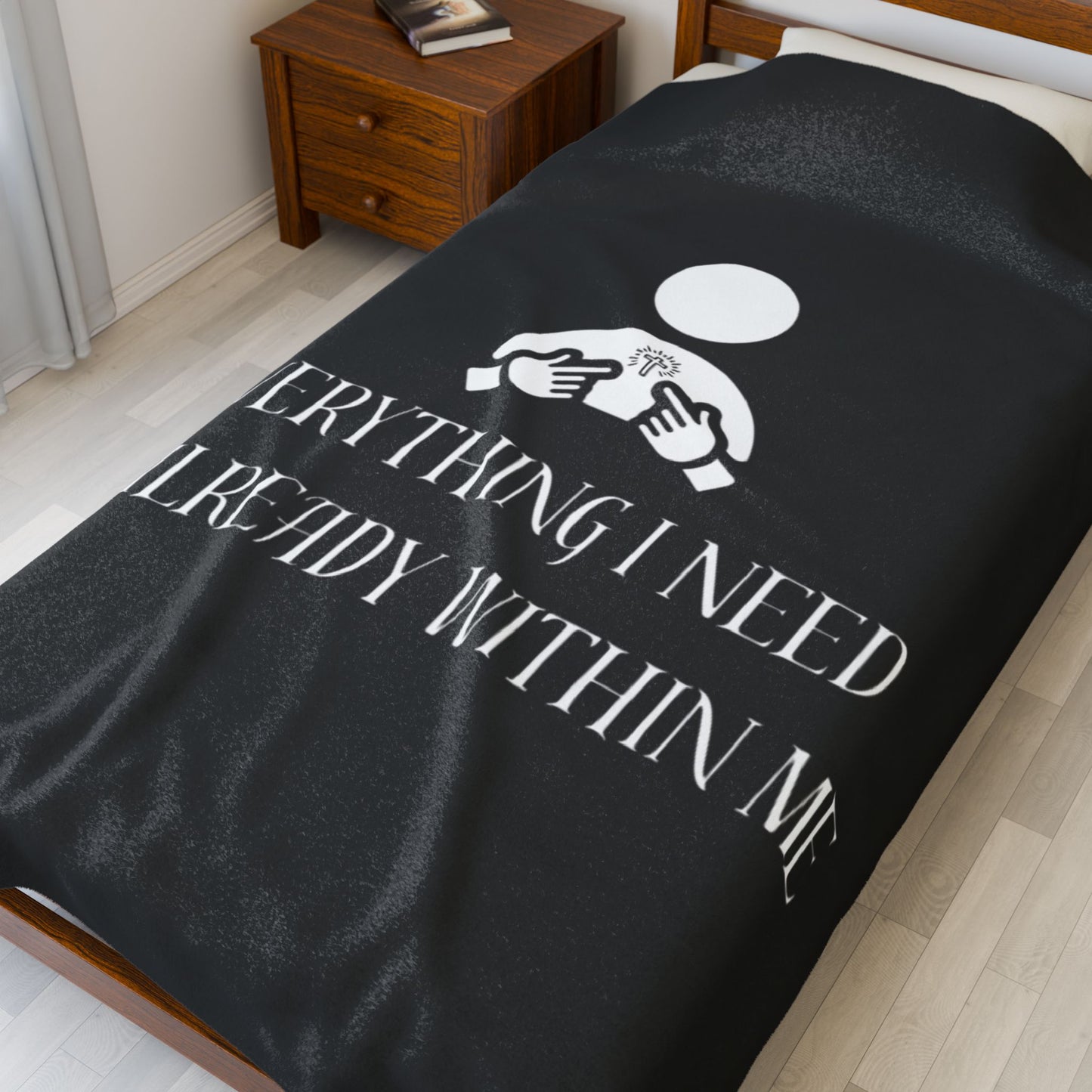 Everything I Need Is Already Within Me Velveteen Plush Blanket BLACK