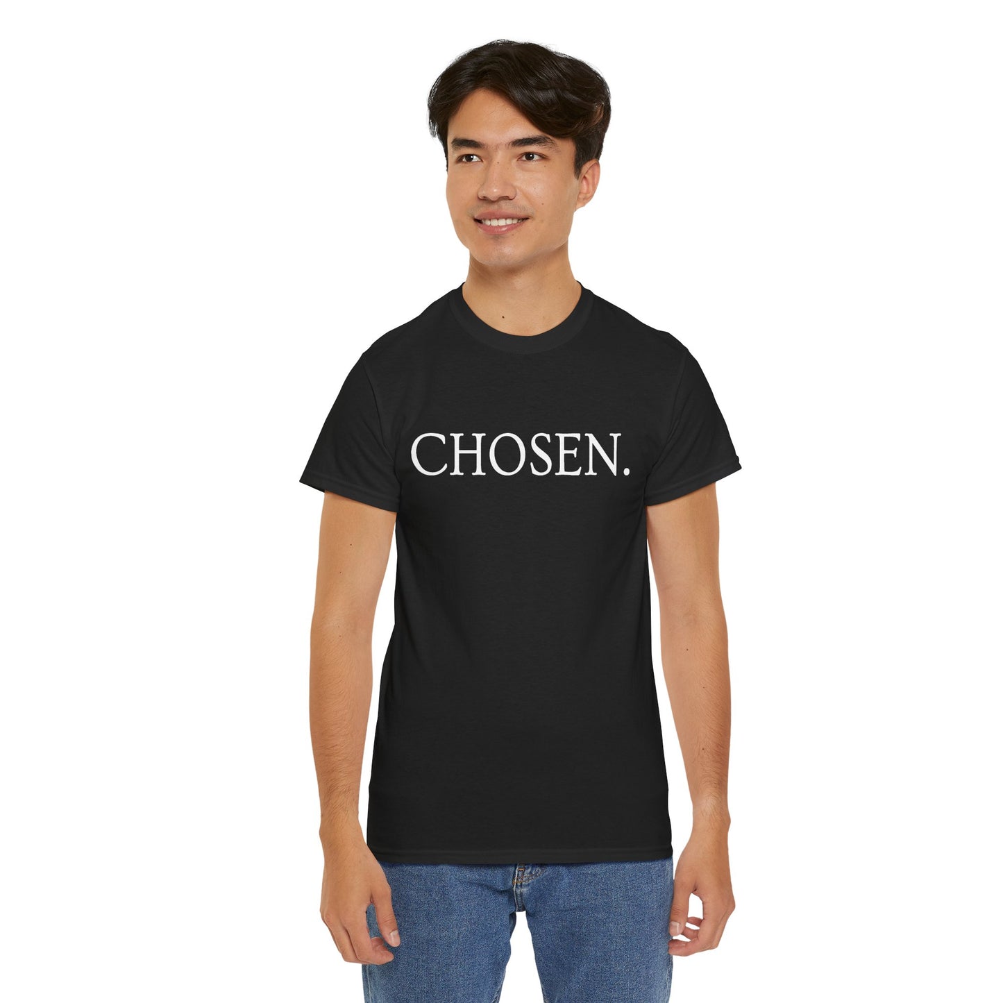 Chosen Christian T-Shirt — "CHOSEN." Front with 1 Peter 2:9 Back