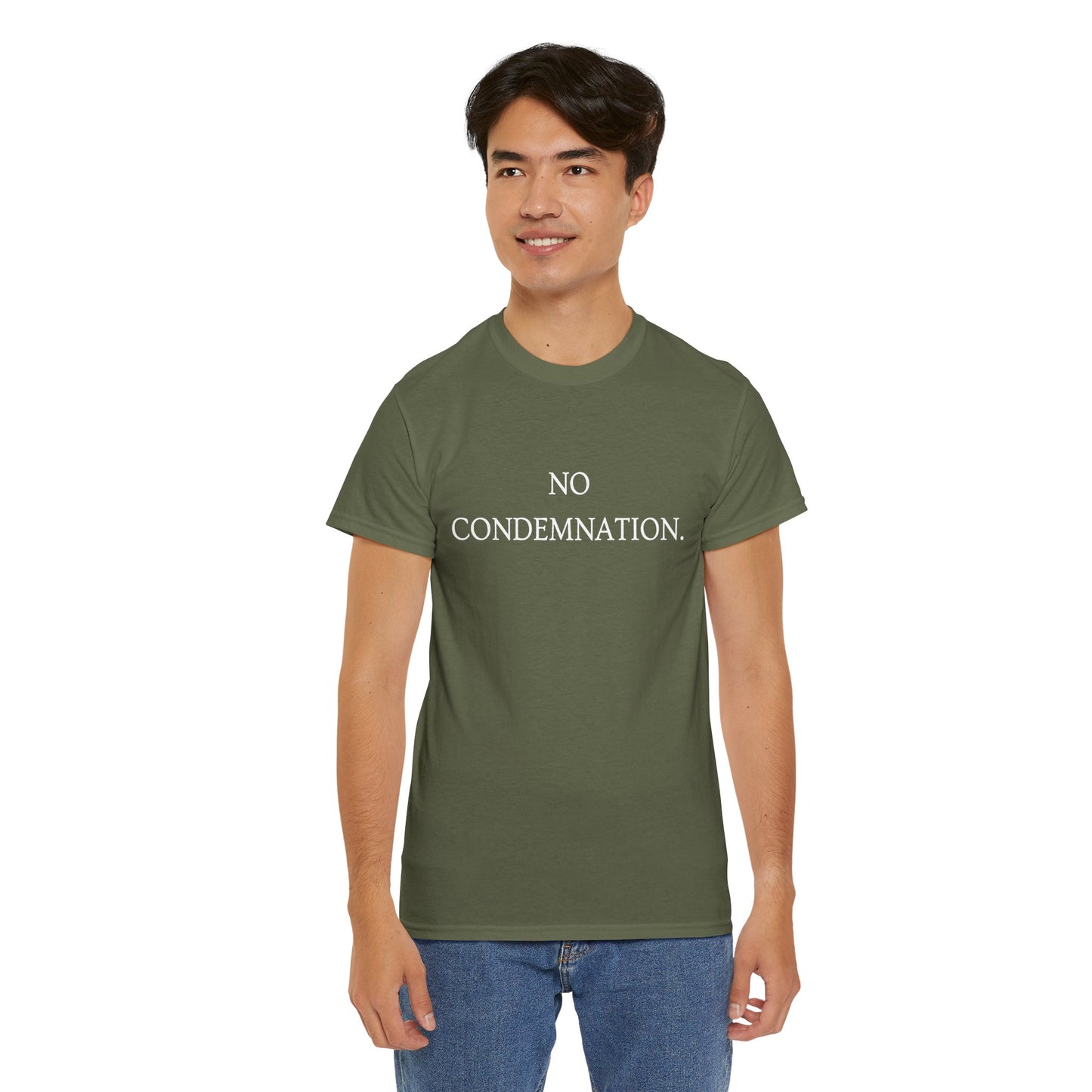 Christian Tee — "No Condemnation" Romans 8:1 Bible Verse Shirt