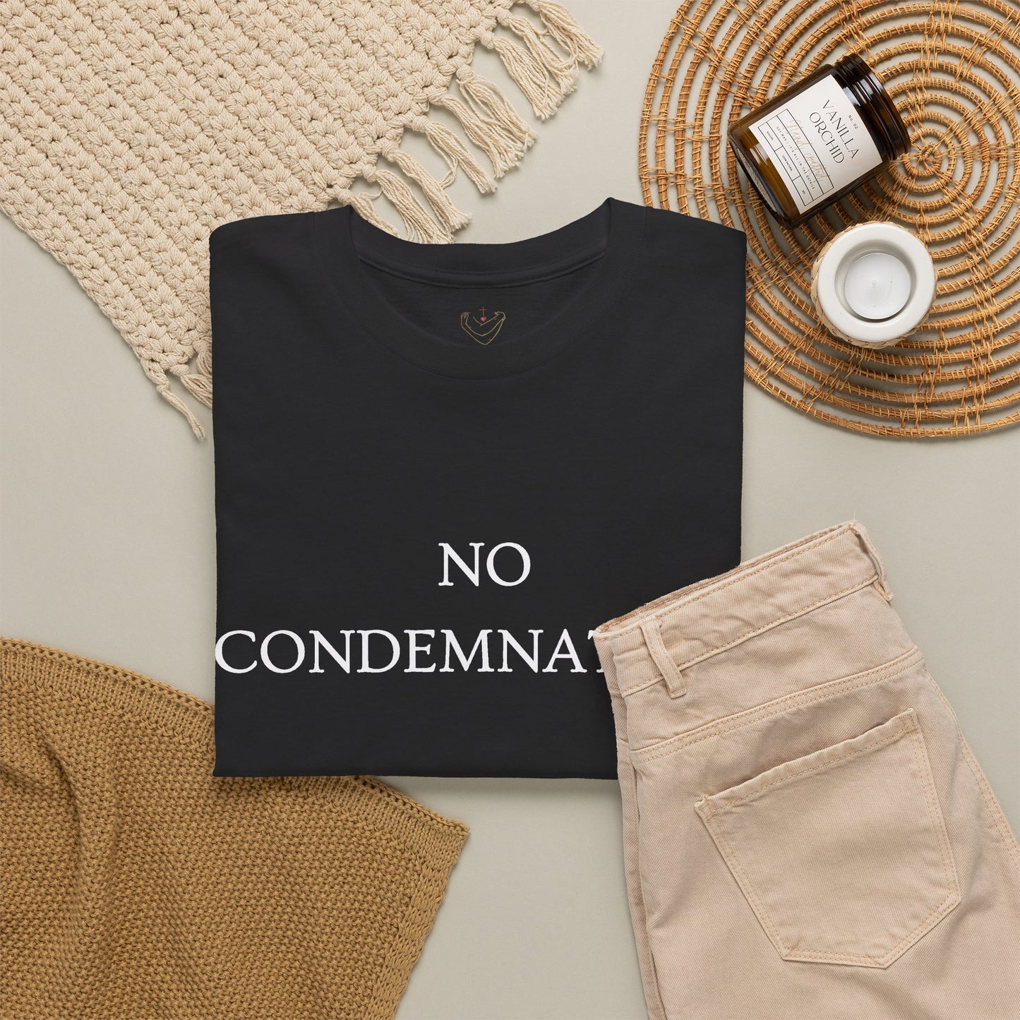 Christian Tee — "No Condemnation" Romans 8:1 Bible Verse Shirt