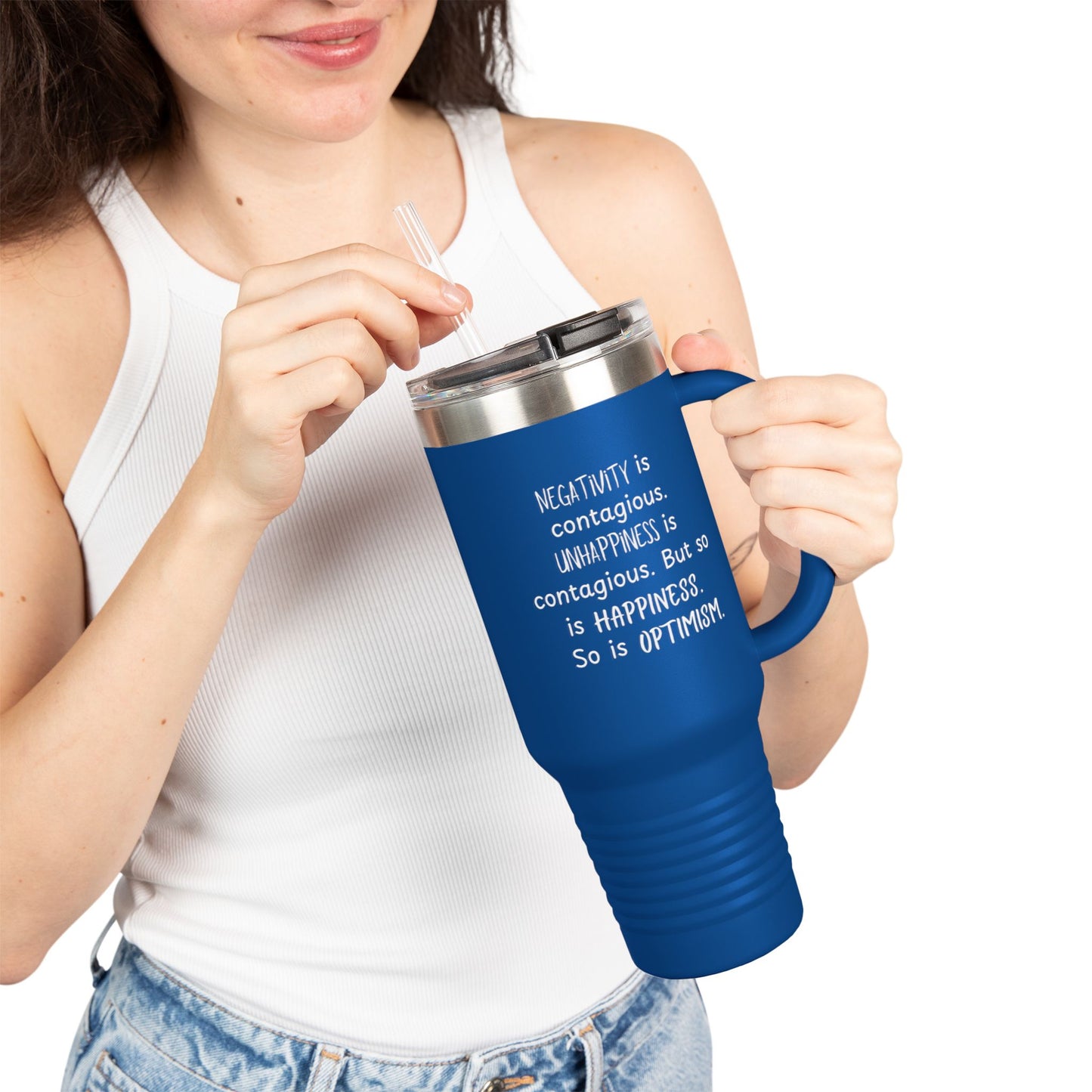 Contagious Optimism Travel Mug | 40oz Insulated Coffee Cup | Motivational Drinkware | Gifts for Friends