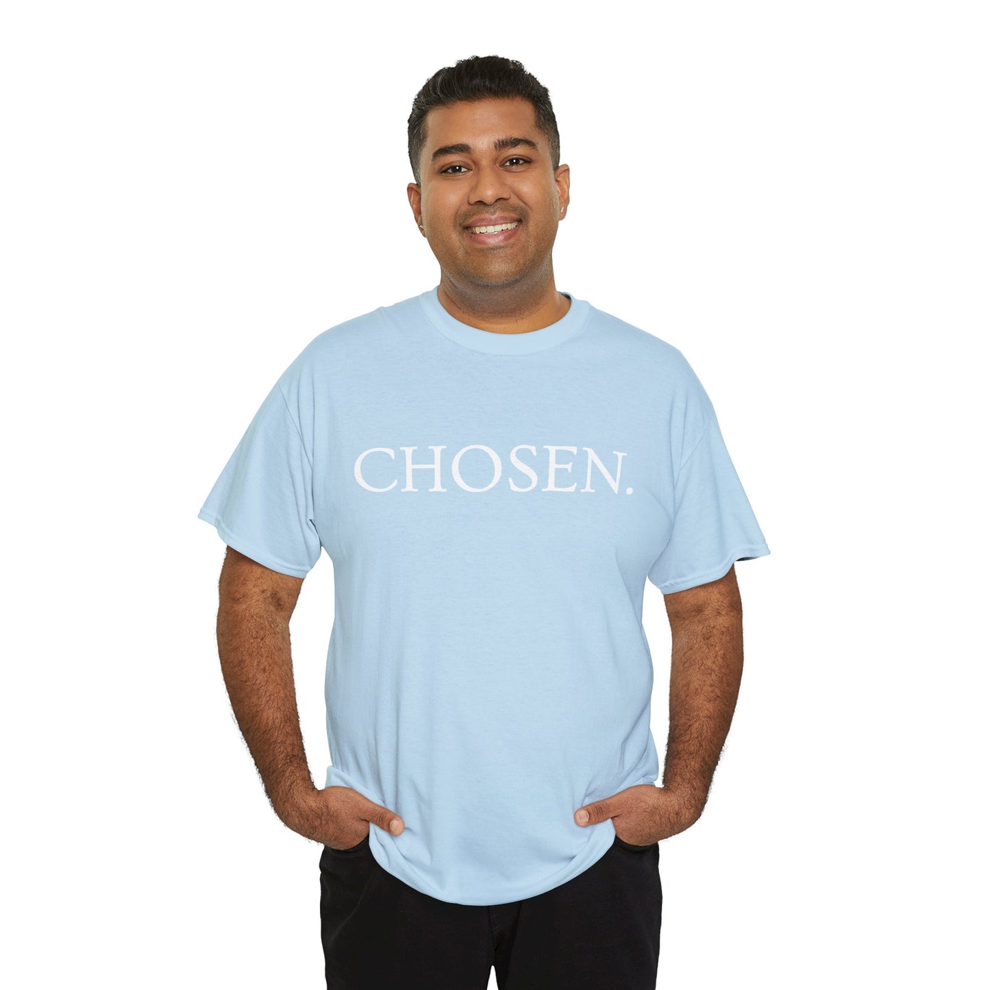 Chosen Christian T-Shirt — "CHOSEN." Front with 1 Peter 2:9 Back