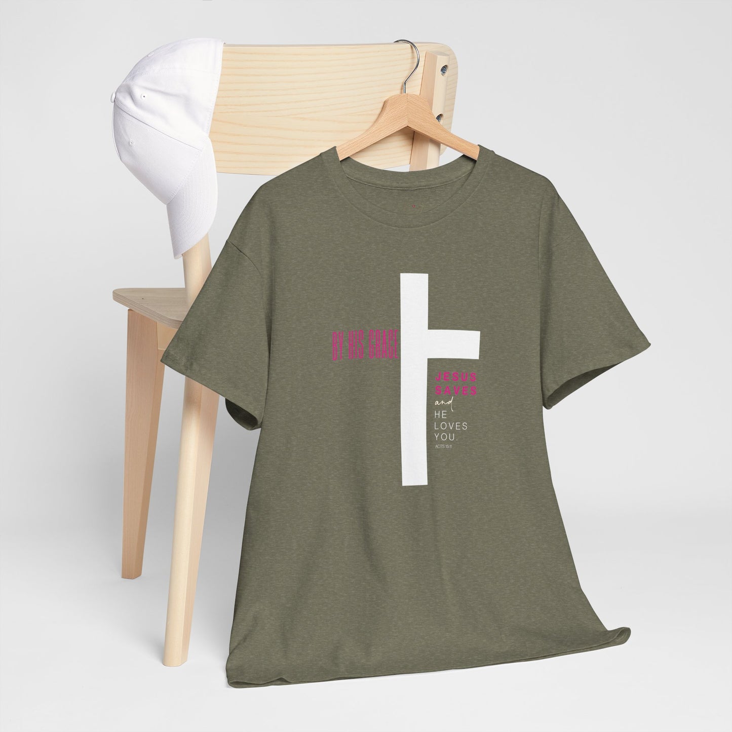 By His Grace Jesus Saves - Christian Faith Unisex Heavy Cotton Tee