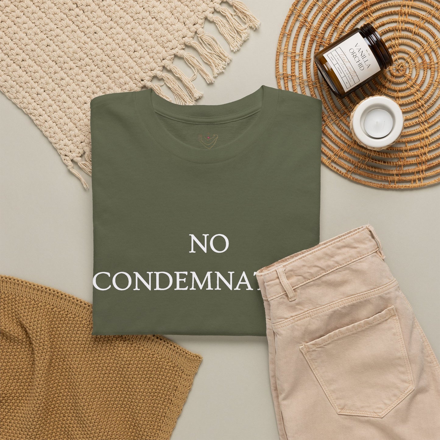 Christian Tee — "No Condemnation" Romans 8:1 Bible Verse Shirt
