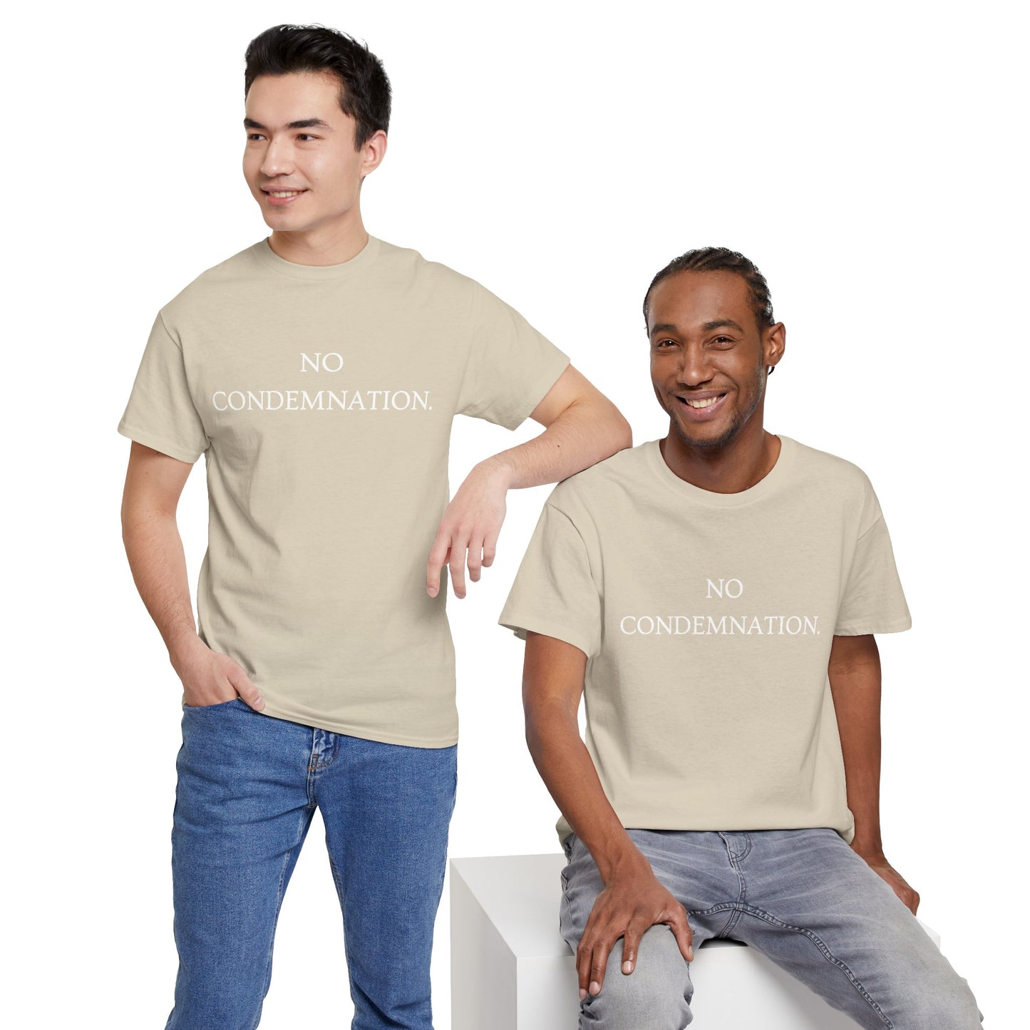 Christian Tee — "No Condemnation" Romans 8:1 Bible Verse Shirt