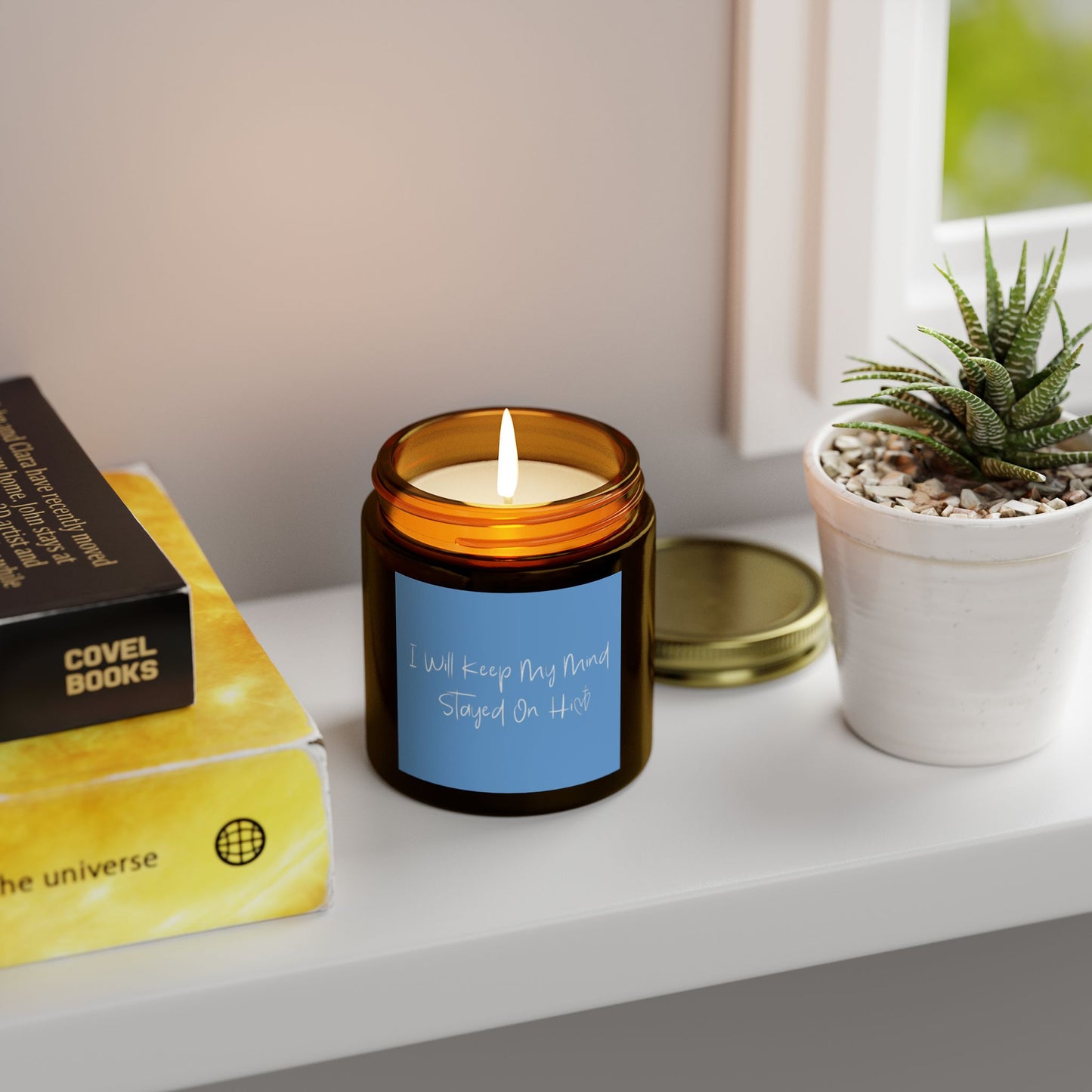 I Will Keep My Mind Stayed On Him Blue Scented Candles, Coconut Apricot Wax (4oz, 9oz)
