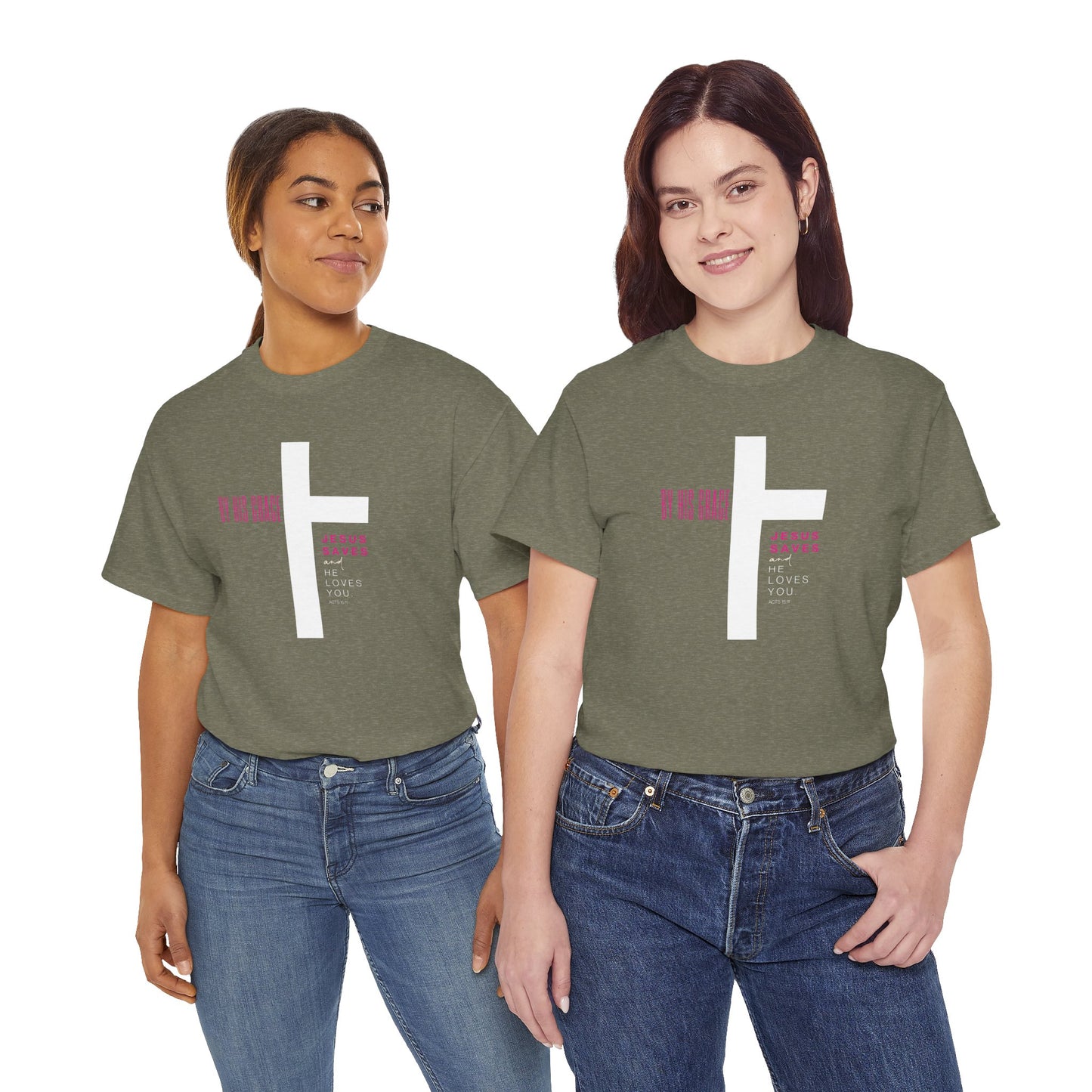 By His Grace Jesus Saves - Christian Faith Unisex Heavy Cotton Tee