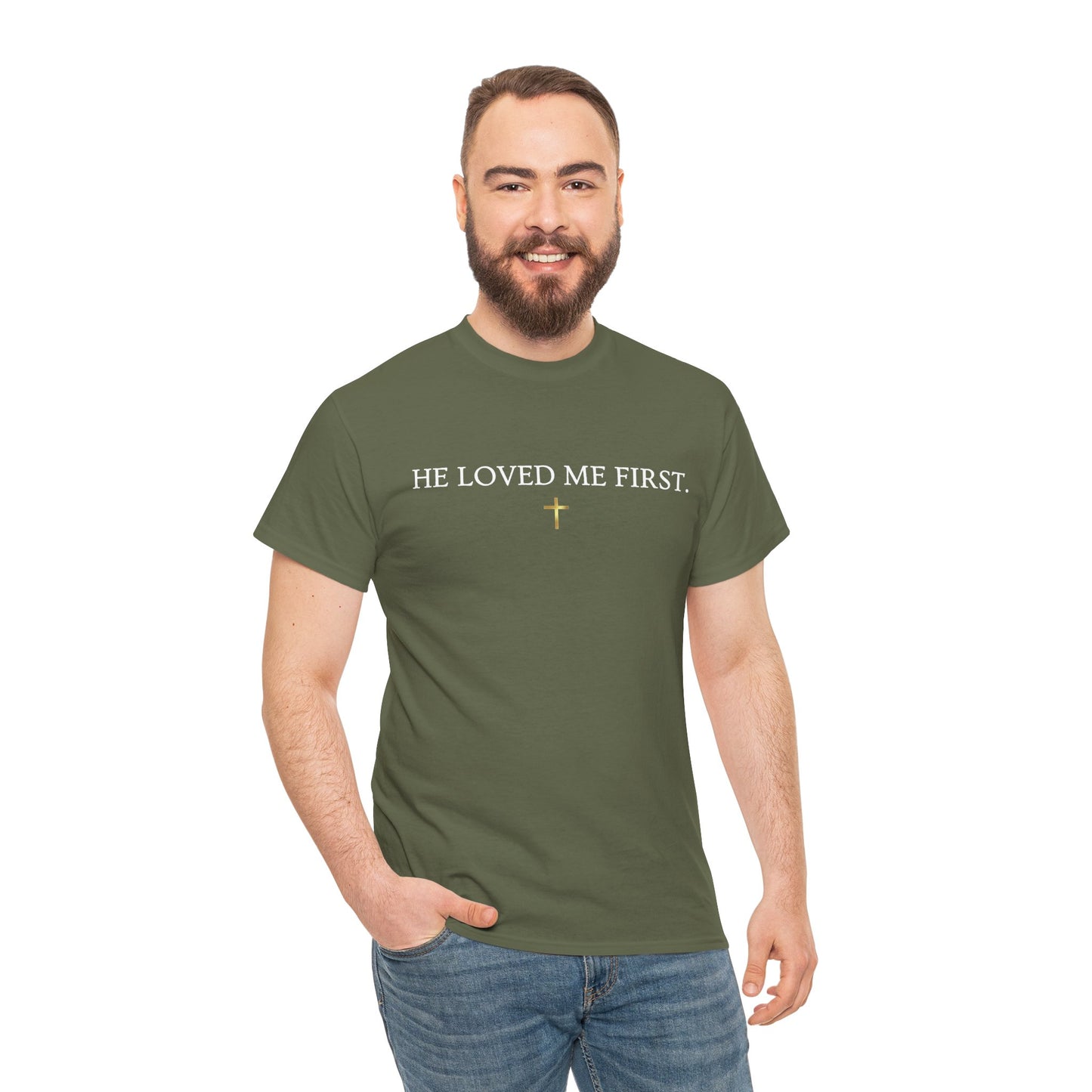 "He Loved Me First" Christian Tee — Cotton Shirt (1 John 4:19)