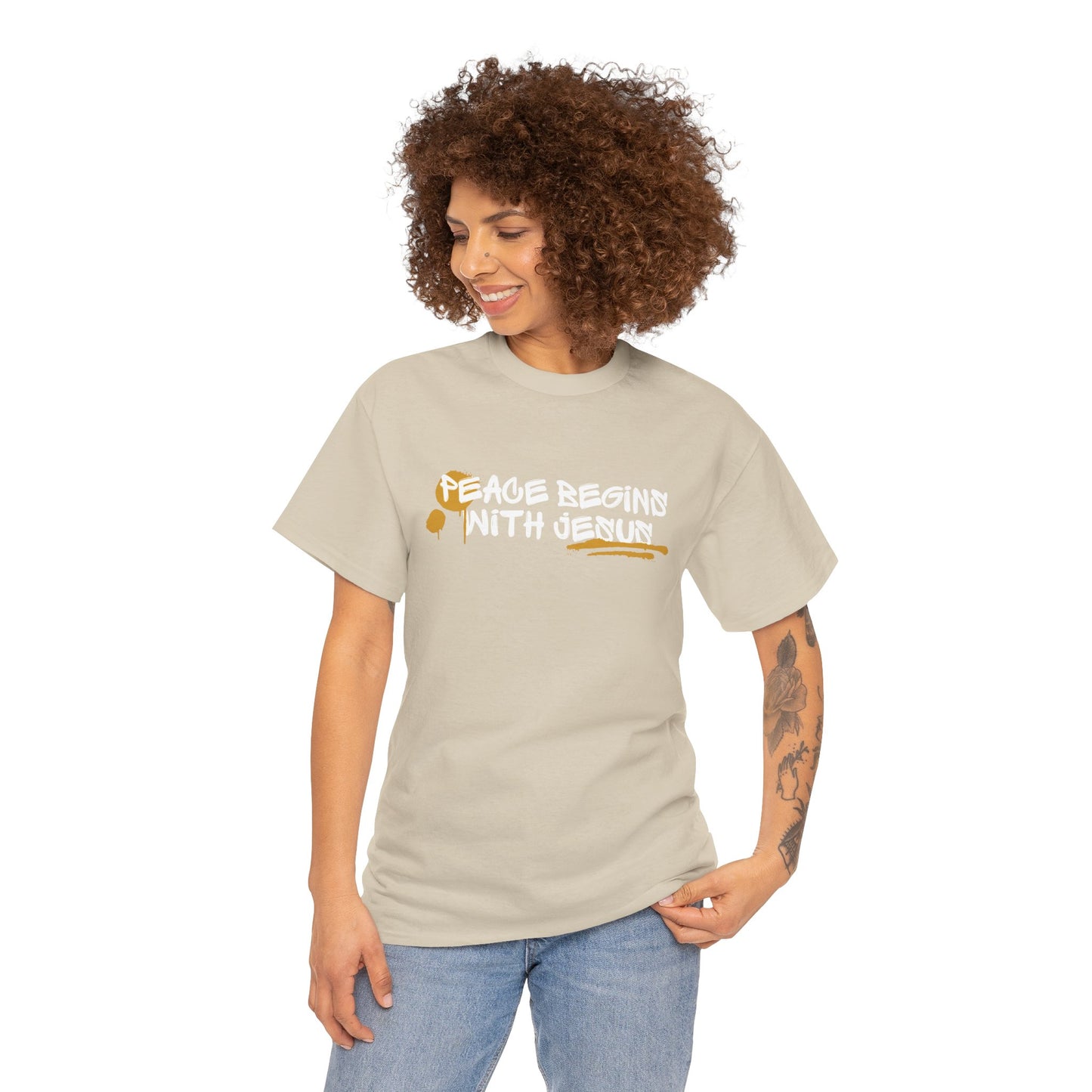 'Peace Begins with Jesus' Inspirational Christian Shirt, Casual Faith T-Shirt