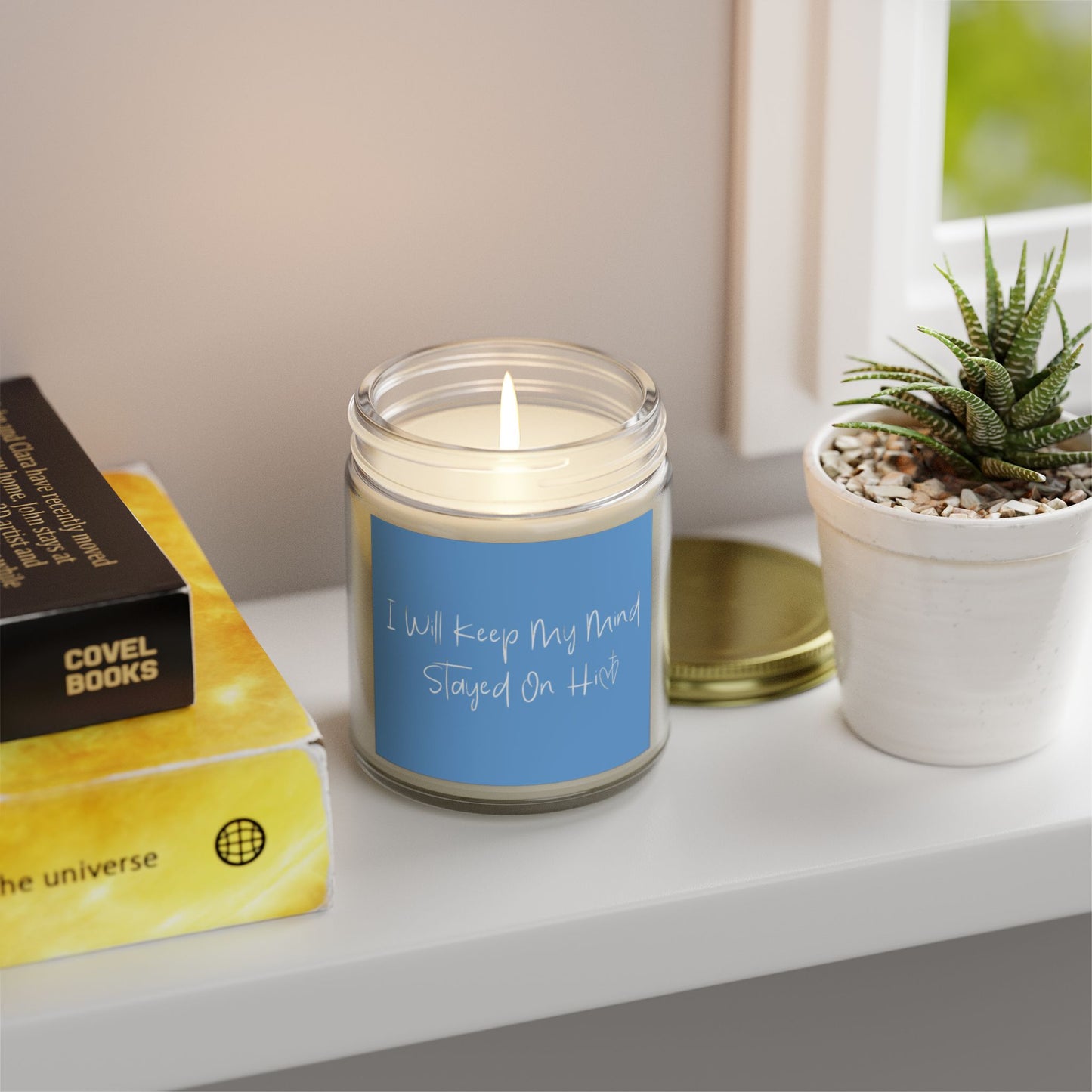 I Will Keep My Mind Stayed On Him Blue Scented Candles, Coconut Apricot Wax (4oz, 9oz)