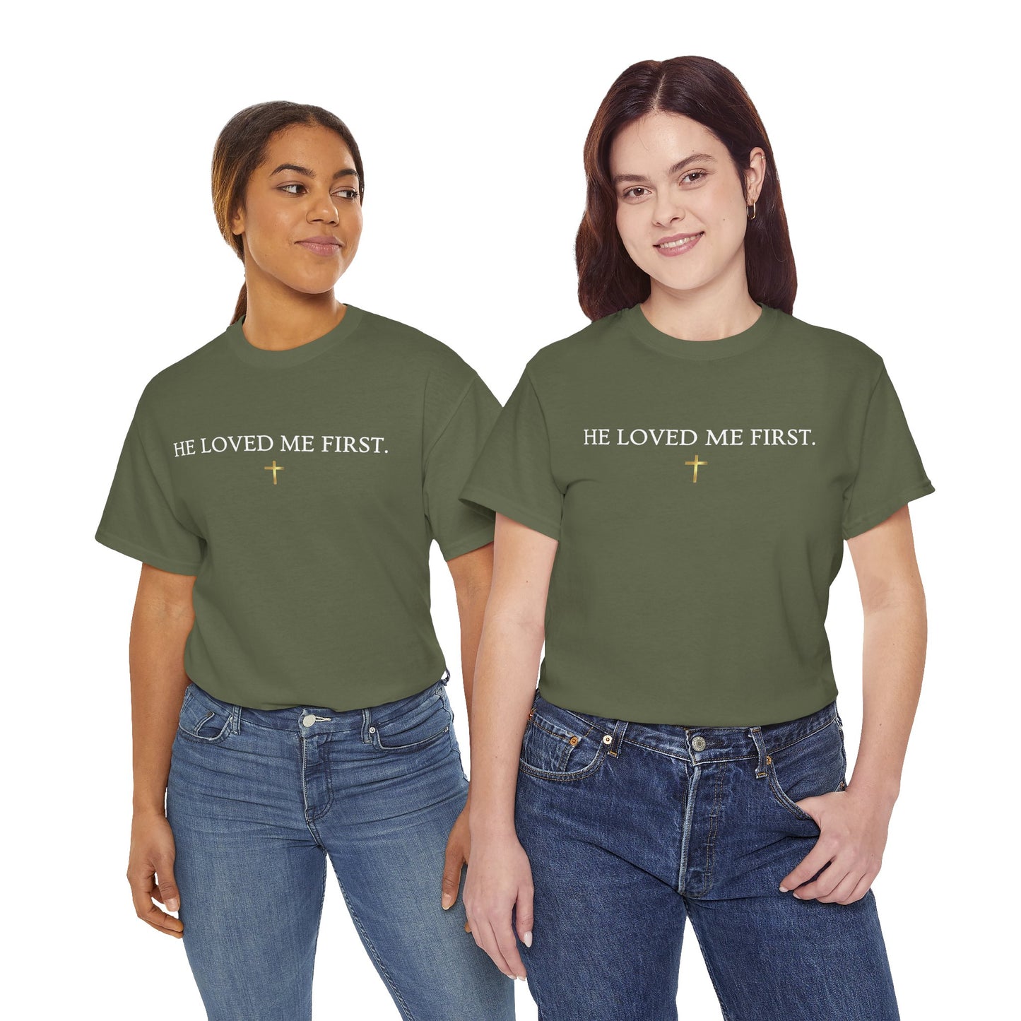 "He Loved Me First" Christian Tee — Cotton Shirt (1 John 4:19)