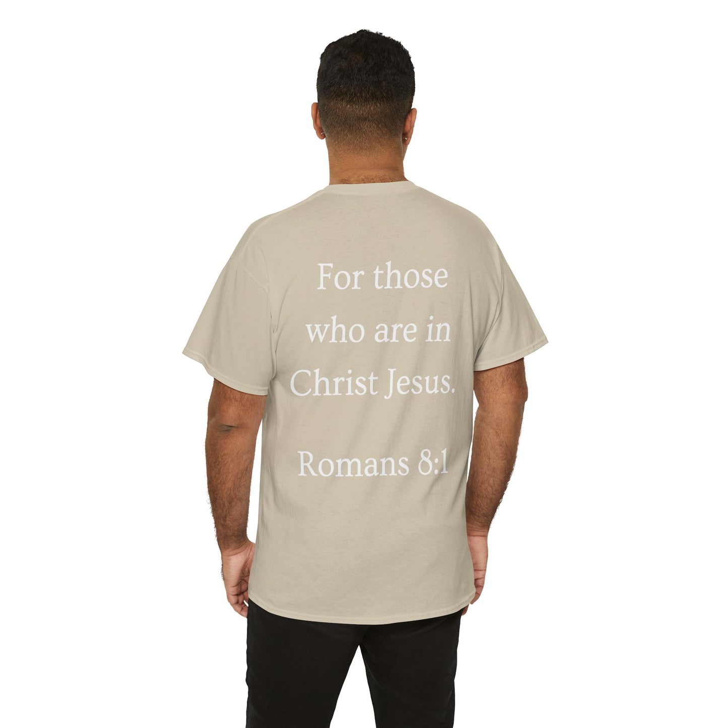 Christian Tee — "No Condemnation" Romans 8:1 Bible Verse Shirt