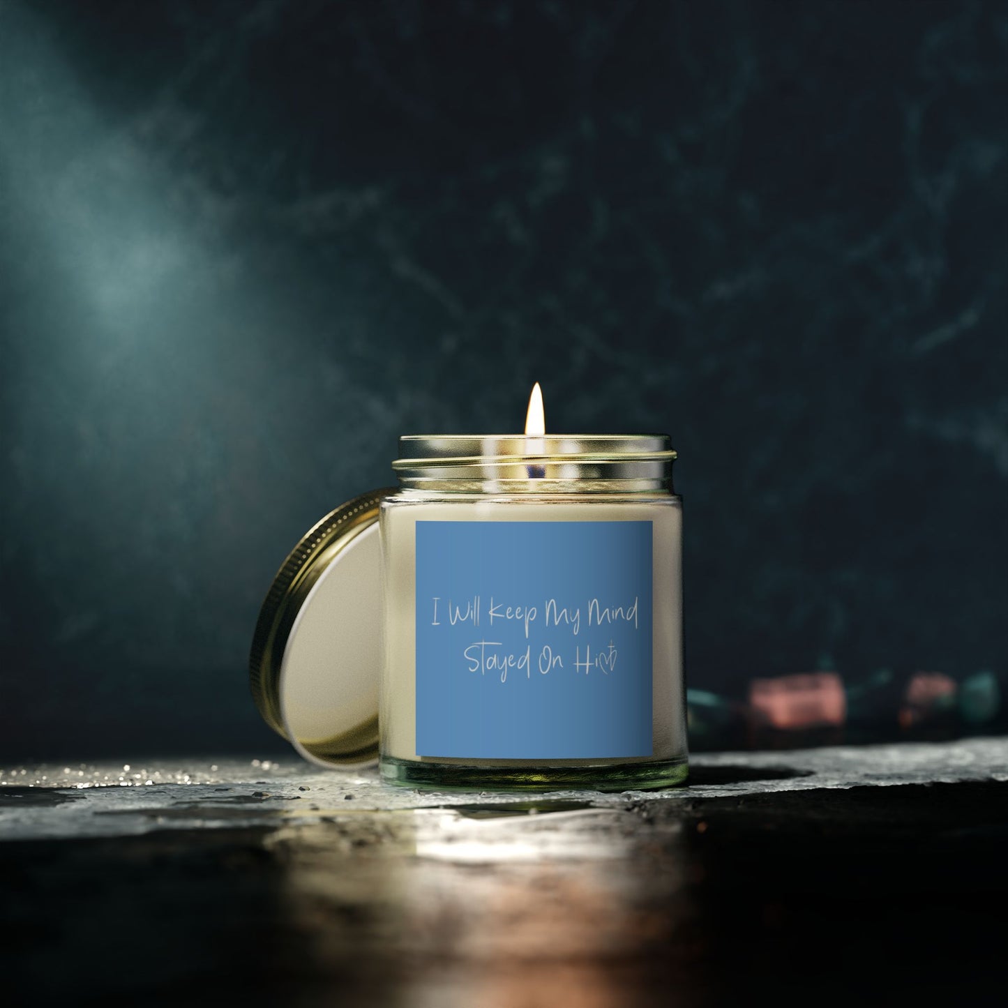 I Will Keep My Mind Stayed On Him Blue Scented Candles, Coconut Apricot Wax (4oz, 9oz)