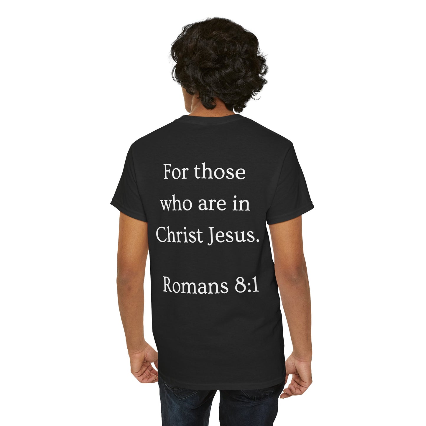 Christian Tee — "No Condemnation" Romans 8:1 Bible Verse Shirt