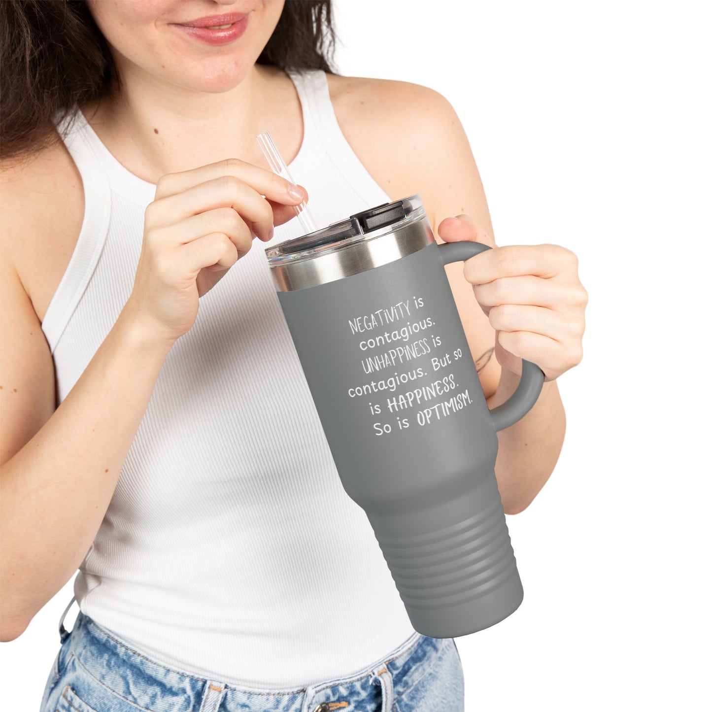 Contagious Optimism Travel Mug | 40oz Insulated Coffee Cup | Motivational Drinkware | Gifts for Friends