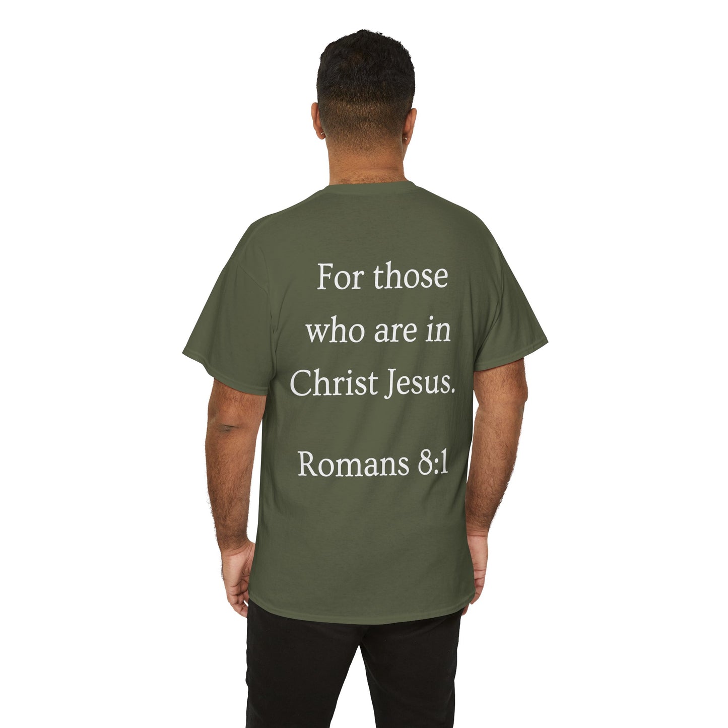 Christian Tee — "No Condemnation" Romans 8:1 Bible Verse Shirt
