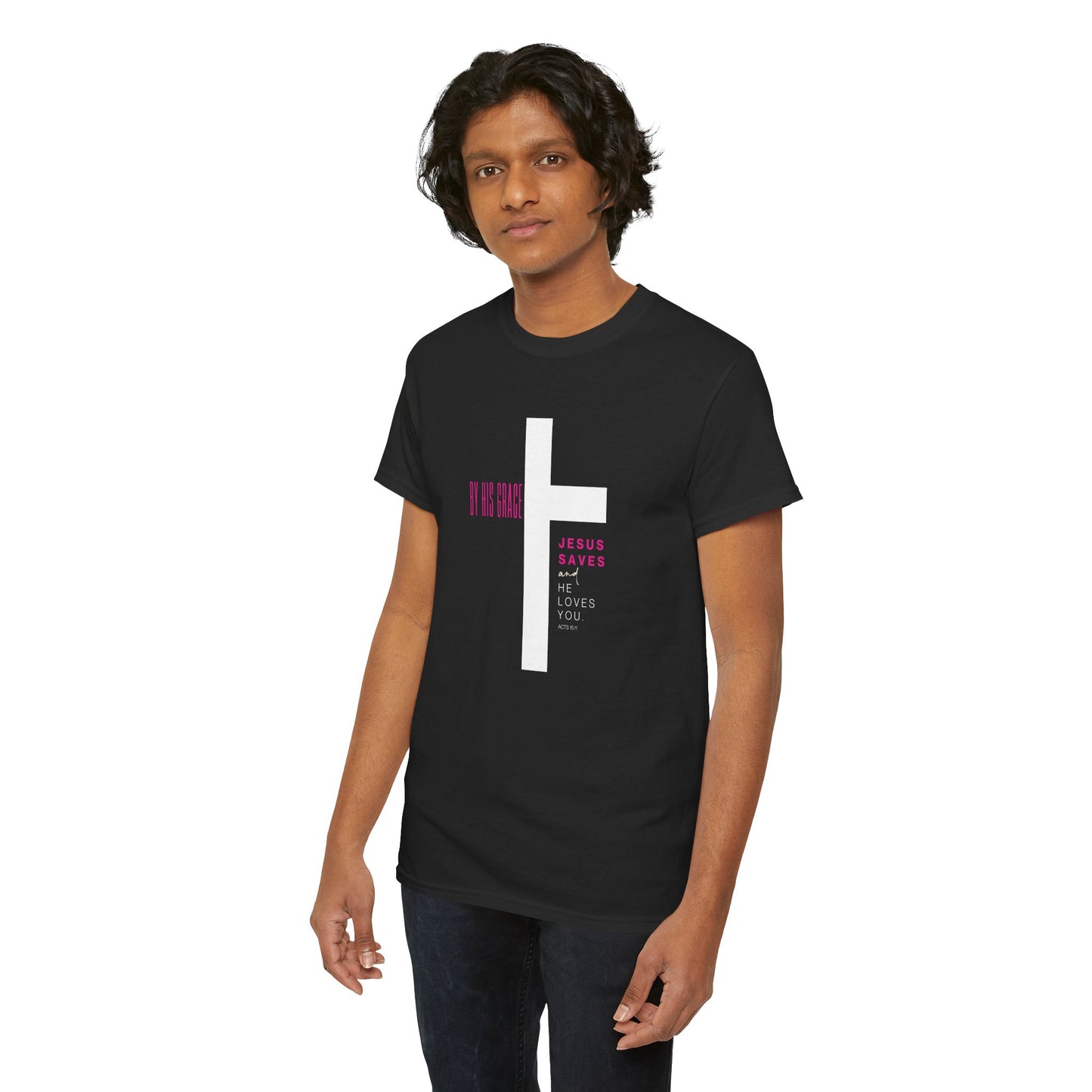 By His Grace Jesus Saves - Christian Faith Unisex Heavy Cotton Tee