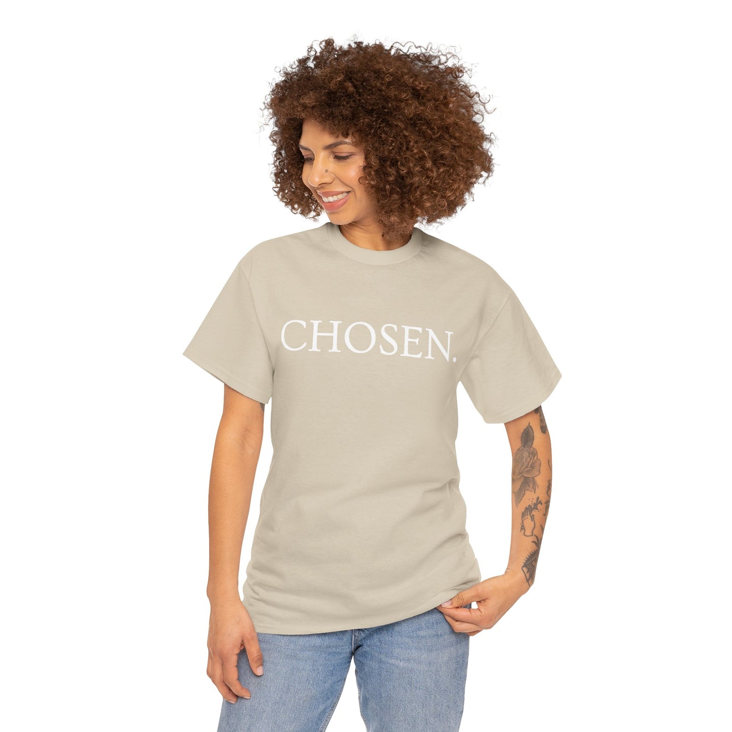 Chosen Christian T-Shirt — "CHOSEN." Front with 1 Peter 2:9 Back