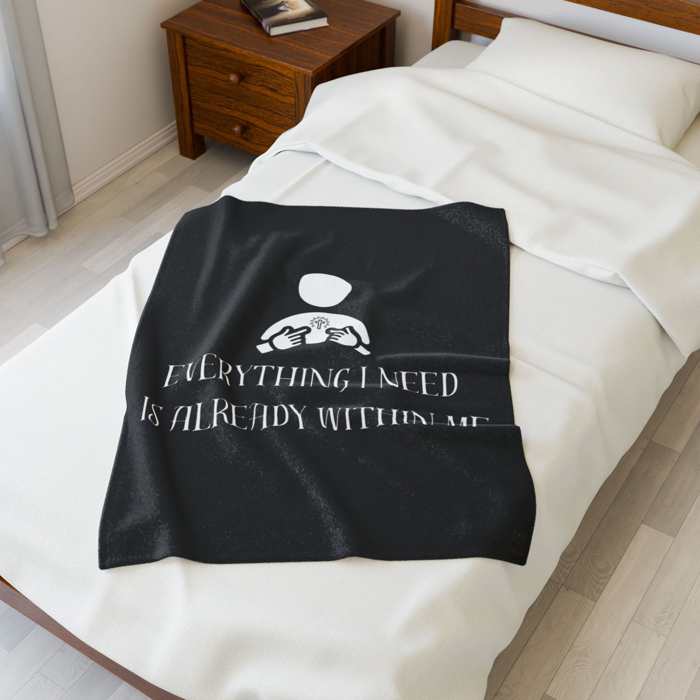 Everything I Need Is Already Within Me Velveteen Plush Blanket BLACK