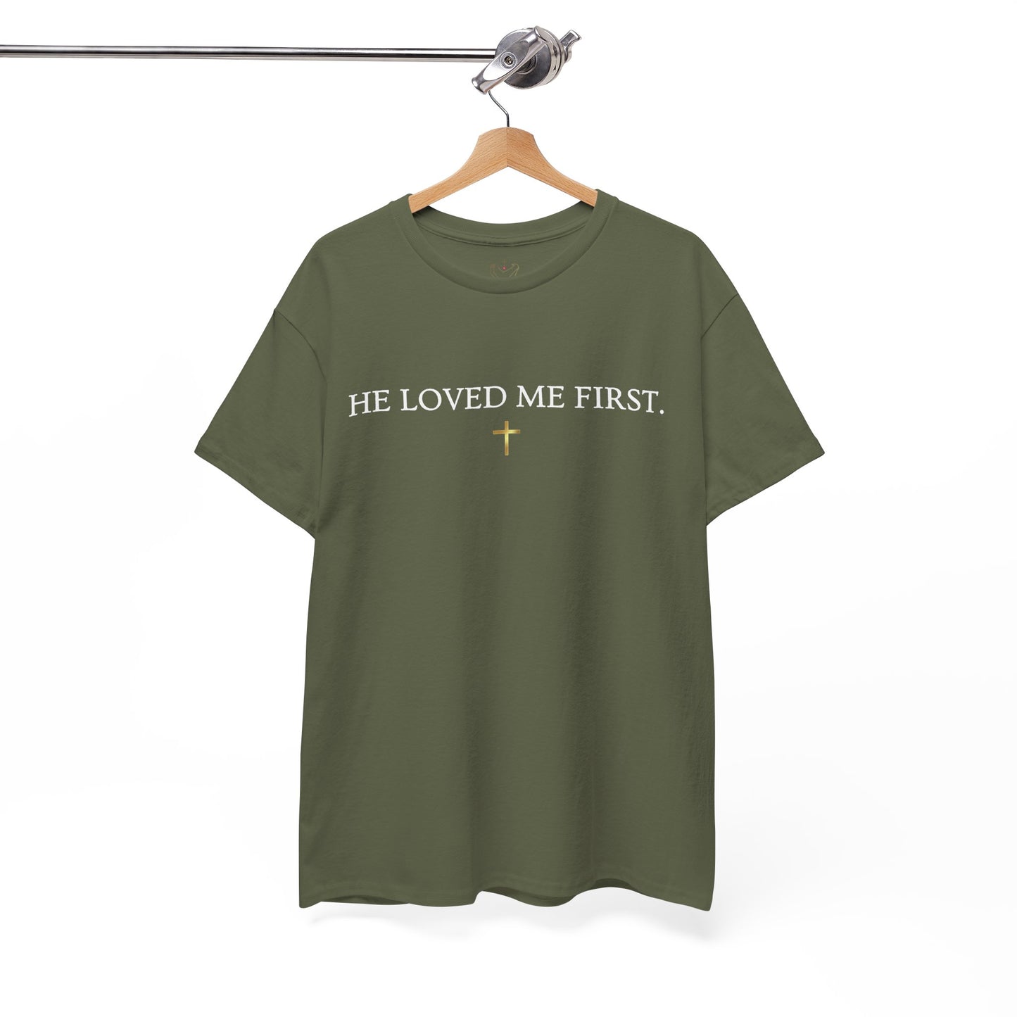 "He Loved Me First" Christian Tee — Cotton Shirt (1 John 4:19)