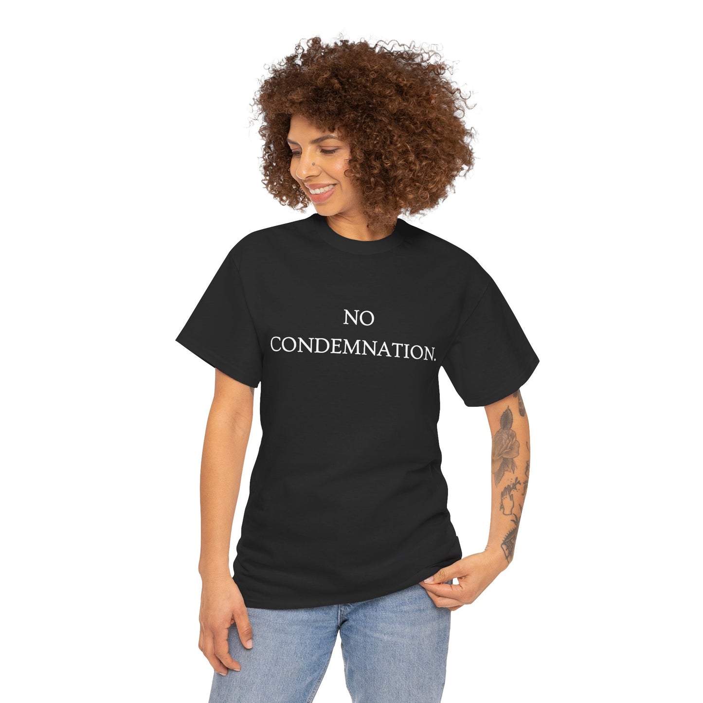 Christian Tee — "No Condemnation" Romans 8:1 Bible Verse Shirt