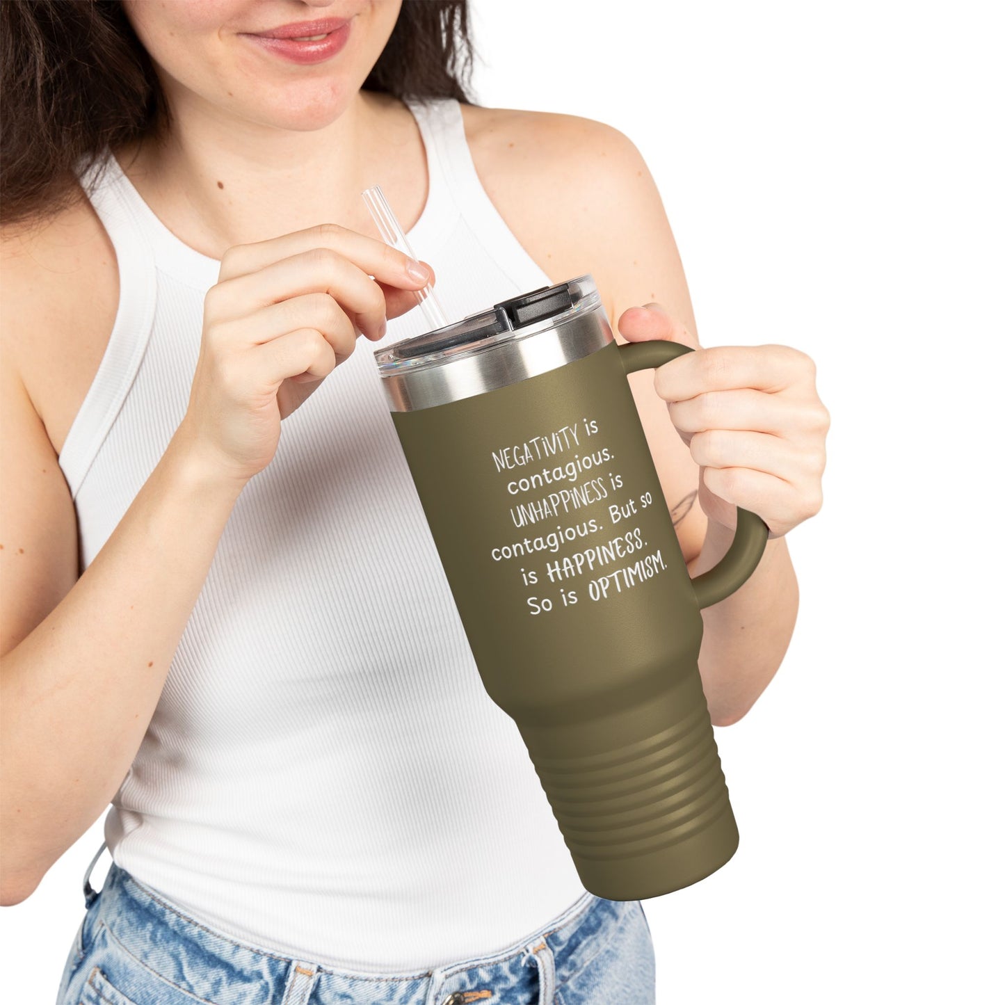 Contagious Optimism Travel Mug | 40oz Insulated Coffee Cup | Motivational Drinkware | Gifts for Friends
