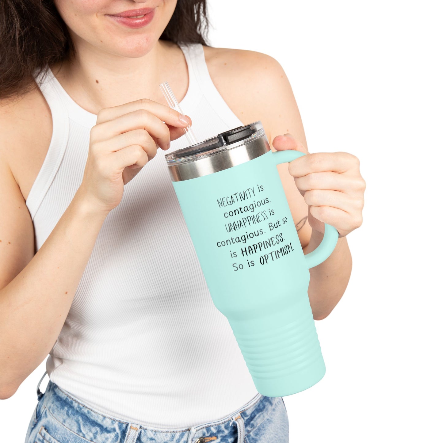 Contagious Optimism Travel Mug | 40oz Insulated Coffee Cup | Motivational Drinkware | Gifts for Friends