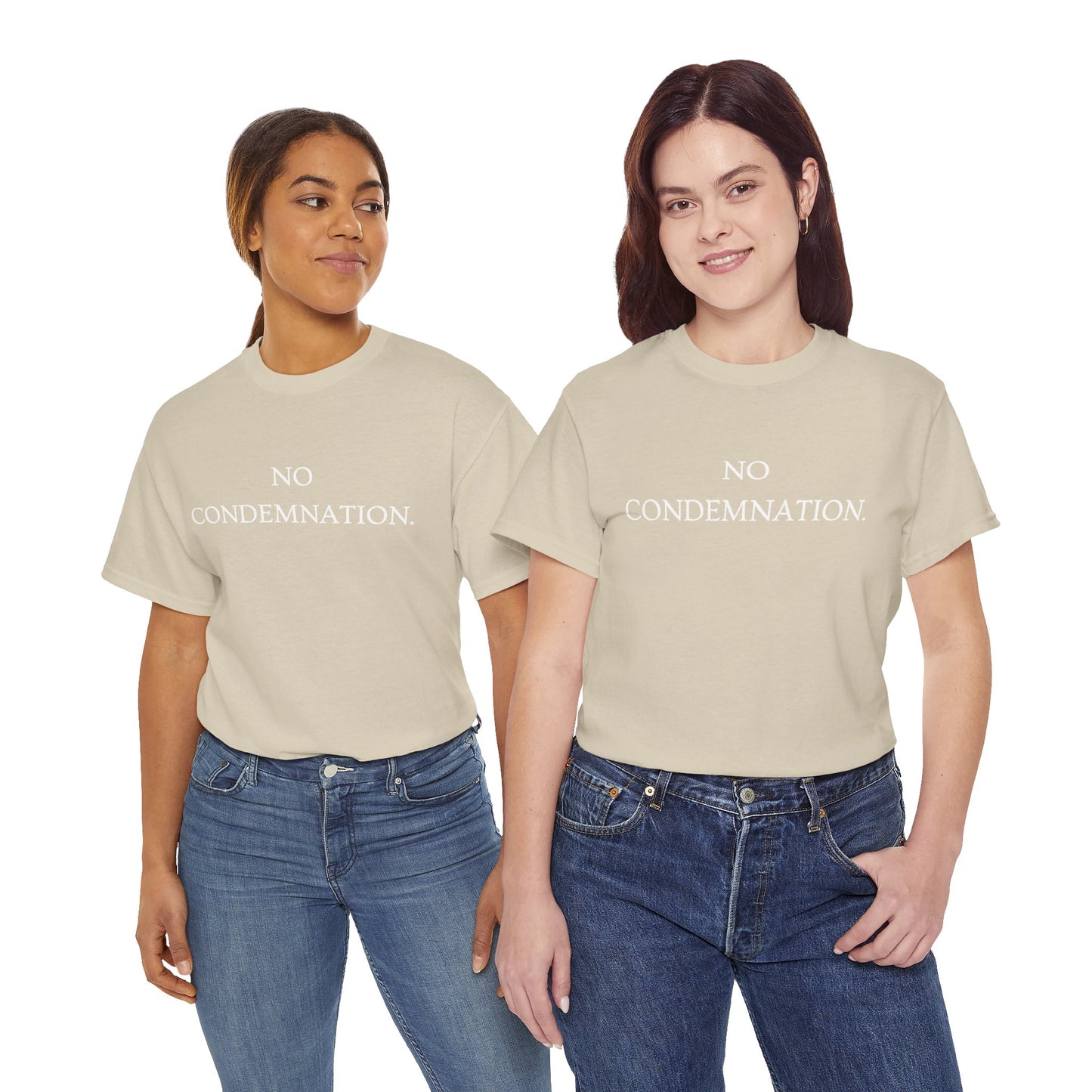 Christian Tee — "No Condemnation" Romans 8:1 Bible Verse Shirt