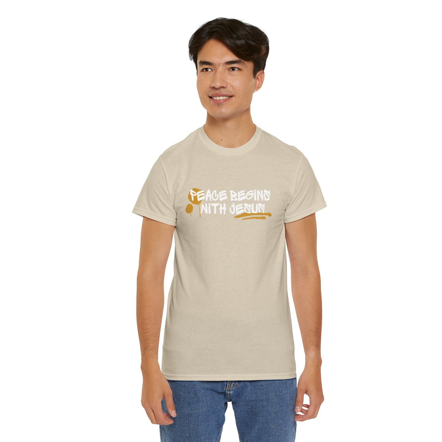 'Peace Begins with Jesus' Inspirational Christian Shirt, Casual Faith T-Shirt