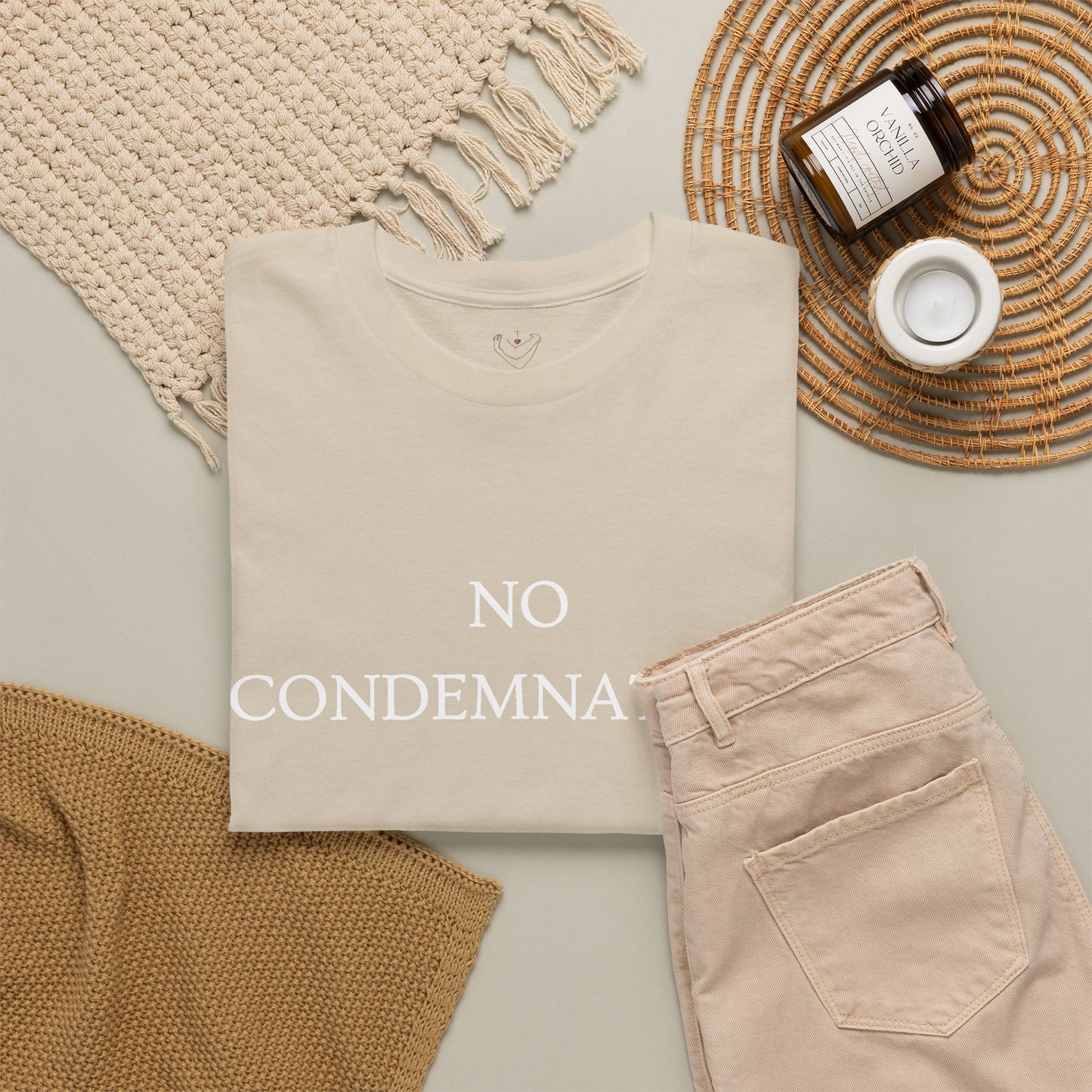 Christian Tee — "No Condemnation" Romans 8:1 Bible Verse Shirt