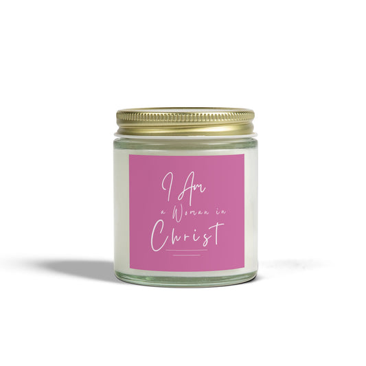 I Am A Woman In Christ Pink Scented Candles, Coconut Apricot Wax (4oz, 9oz)