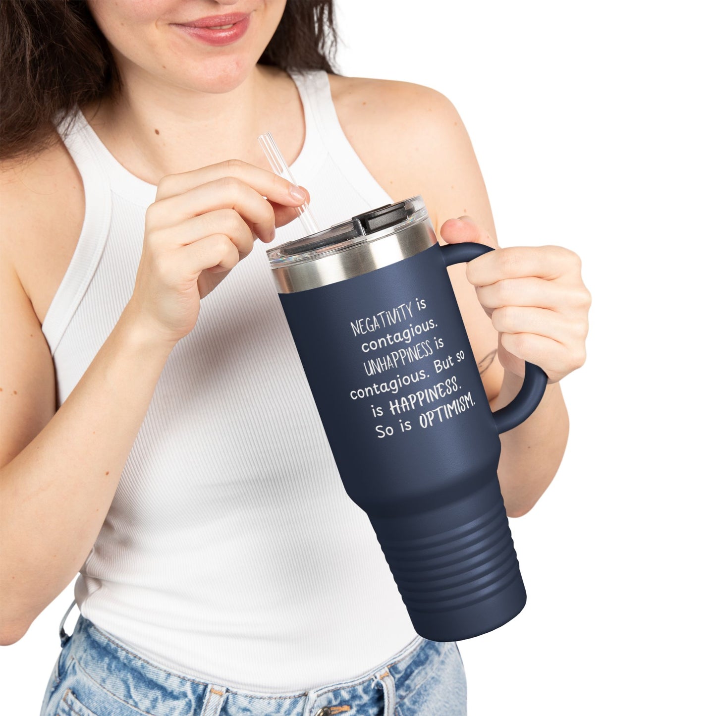 Contagious Optimism Travel Mug | 40oz Insulated Coffee Cup | Motivational Drinkware | Gifts for Friends