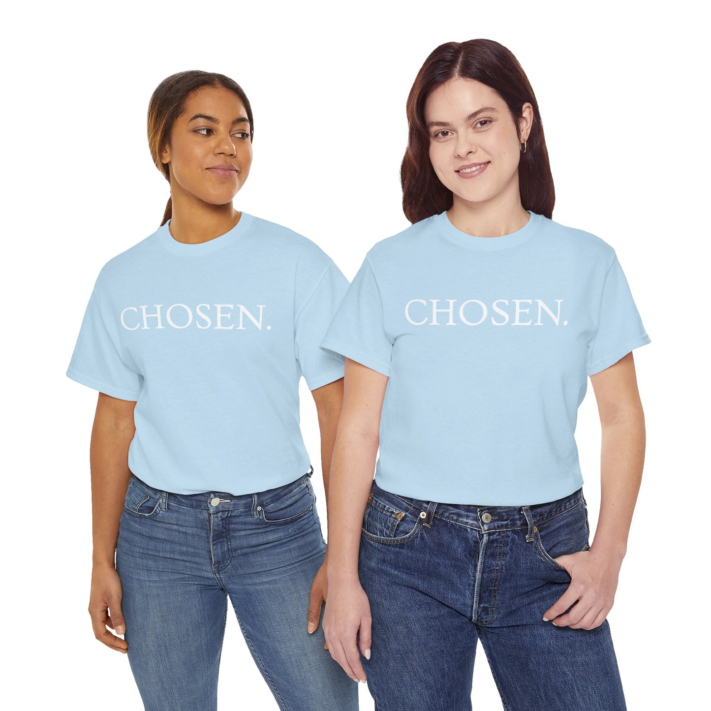 Chosen Christian T-Shirt — "CHOSEN." Front with 1 Peter 2:9 Back
