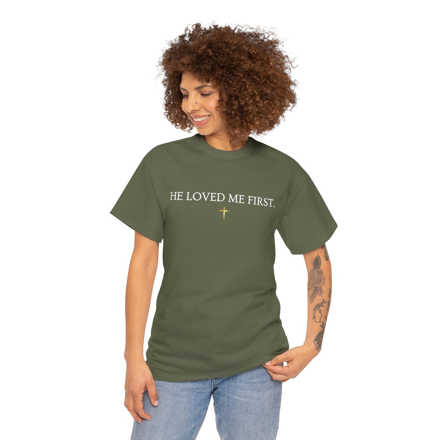 "He Loved Me First" Christian Tee — Cotton Shirt (1 John 4:19)