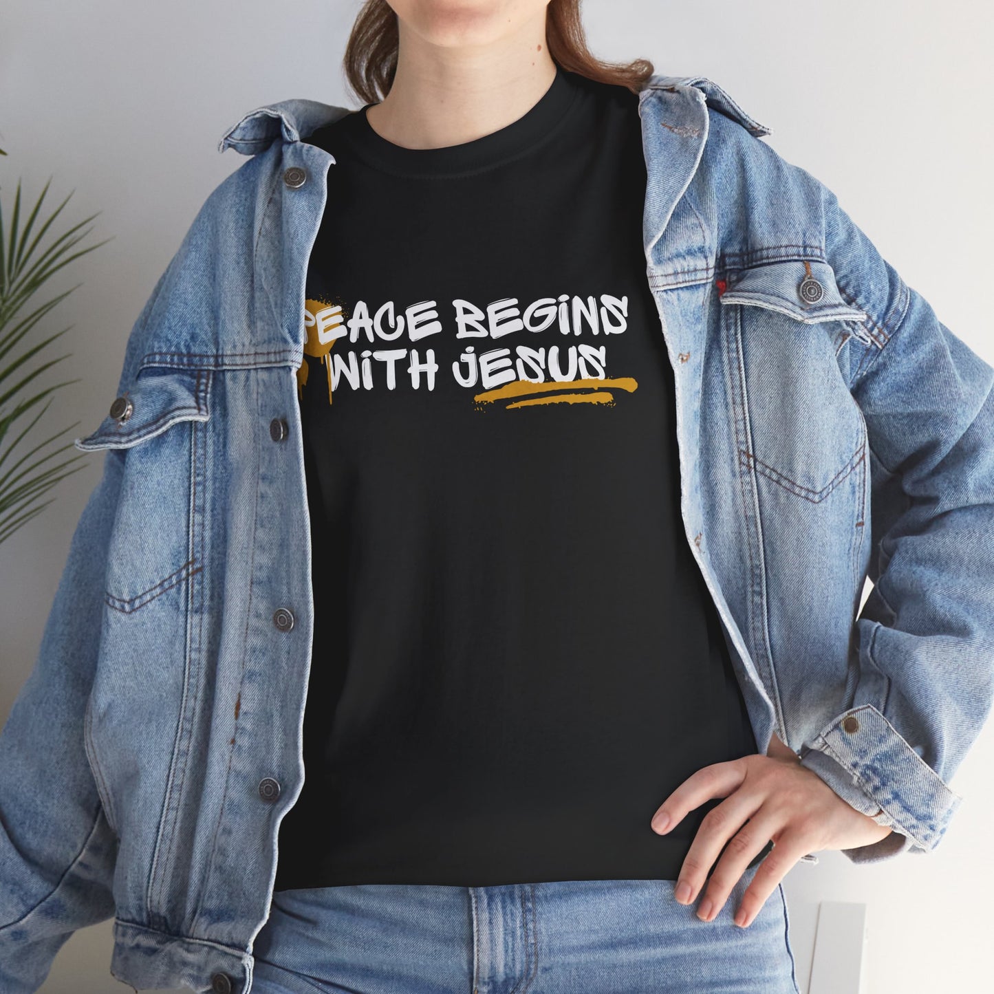 'Peace Begins with Jesus' Inspirational Christian Shirt, Casual Faith T-Shirt