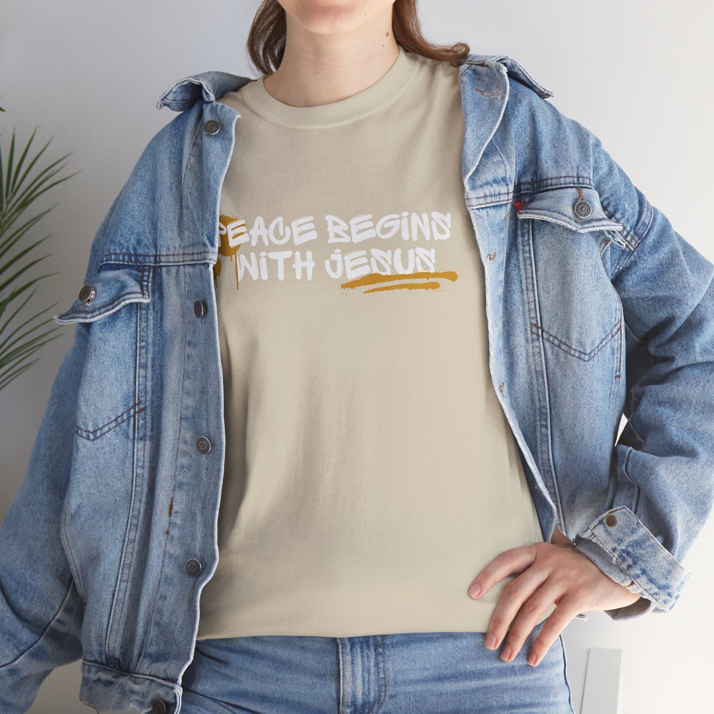 'Peace Begins with Jesus' Inspirational Christian Shirt, Casual Faith T-Shirt