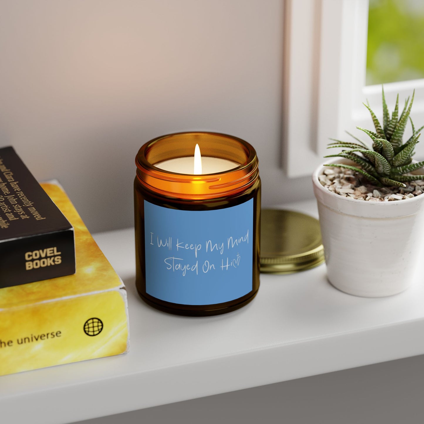 I Will Keep My Mind Stayed On Him Blue Scented Candles, Coconut Apricot Wax (4oz, 9oz)