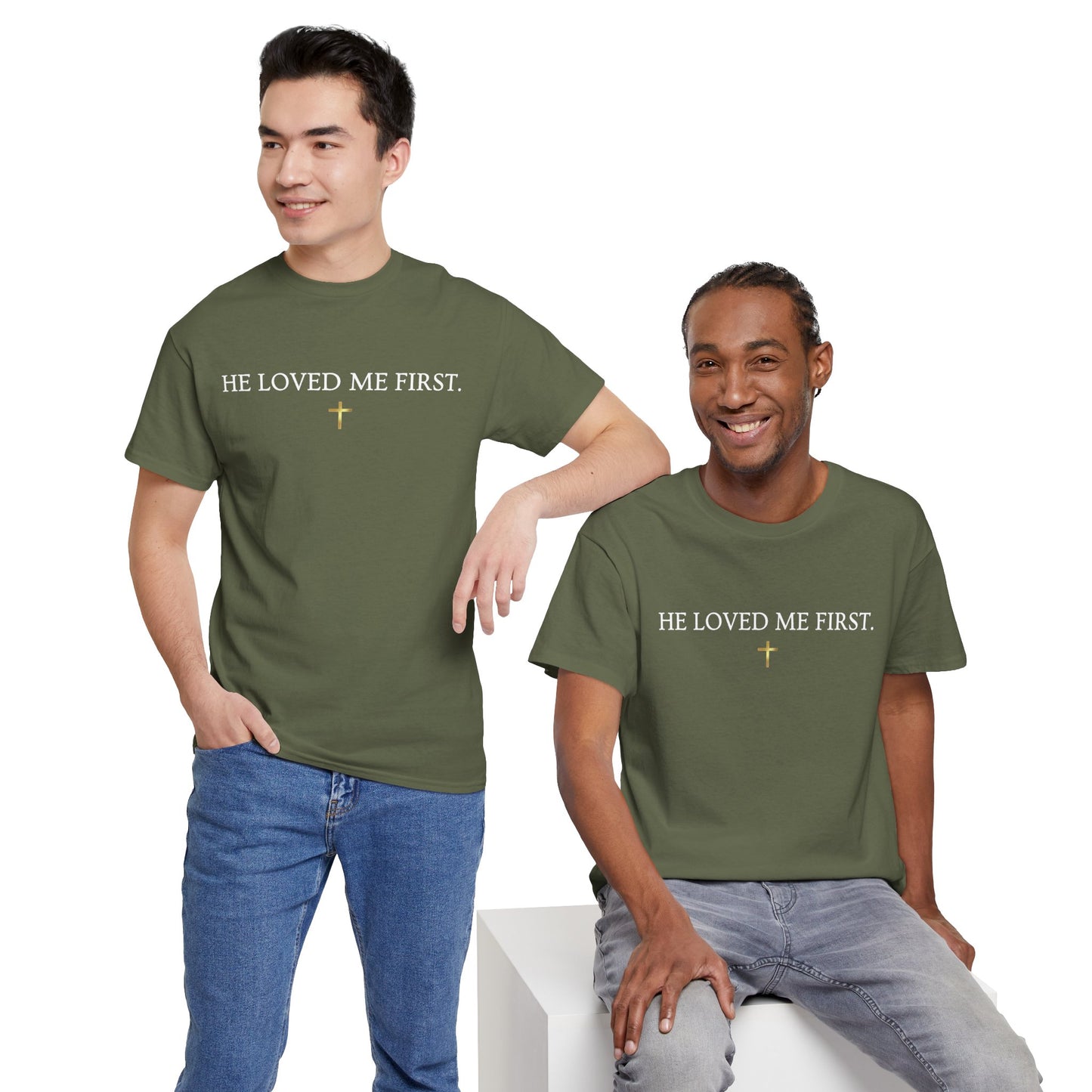 "He Loved Me First" Christian Tee — Cotton Shirt (1 John 4:19)