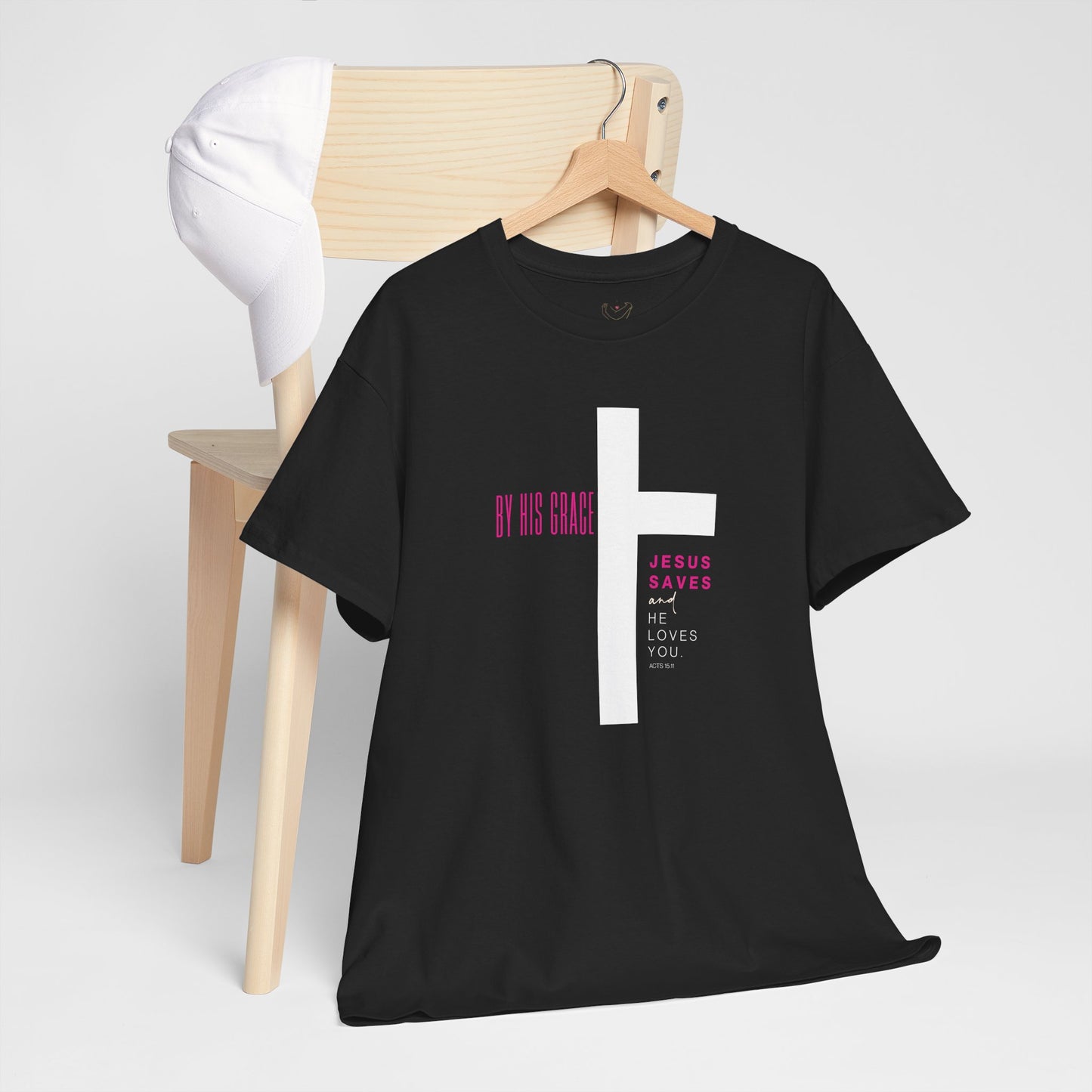 By His Grace Jesus Saves - Christian Faith Unisex Heavy Cotton Tee