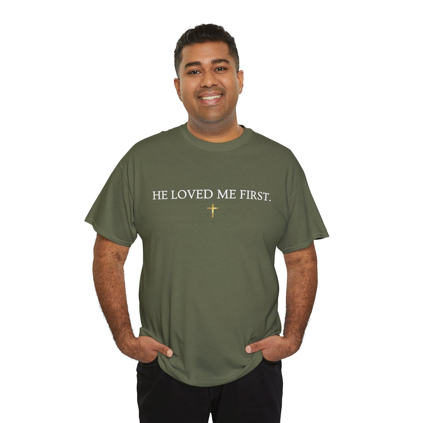 "He Loved Me First" Christian Tee — Cotton Shirt (1 John 4:19)