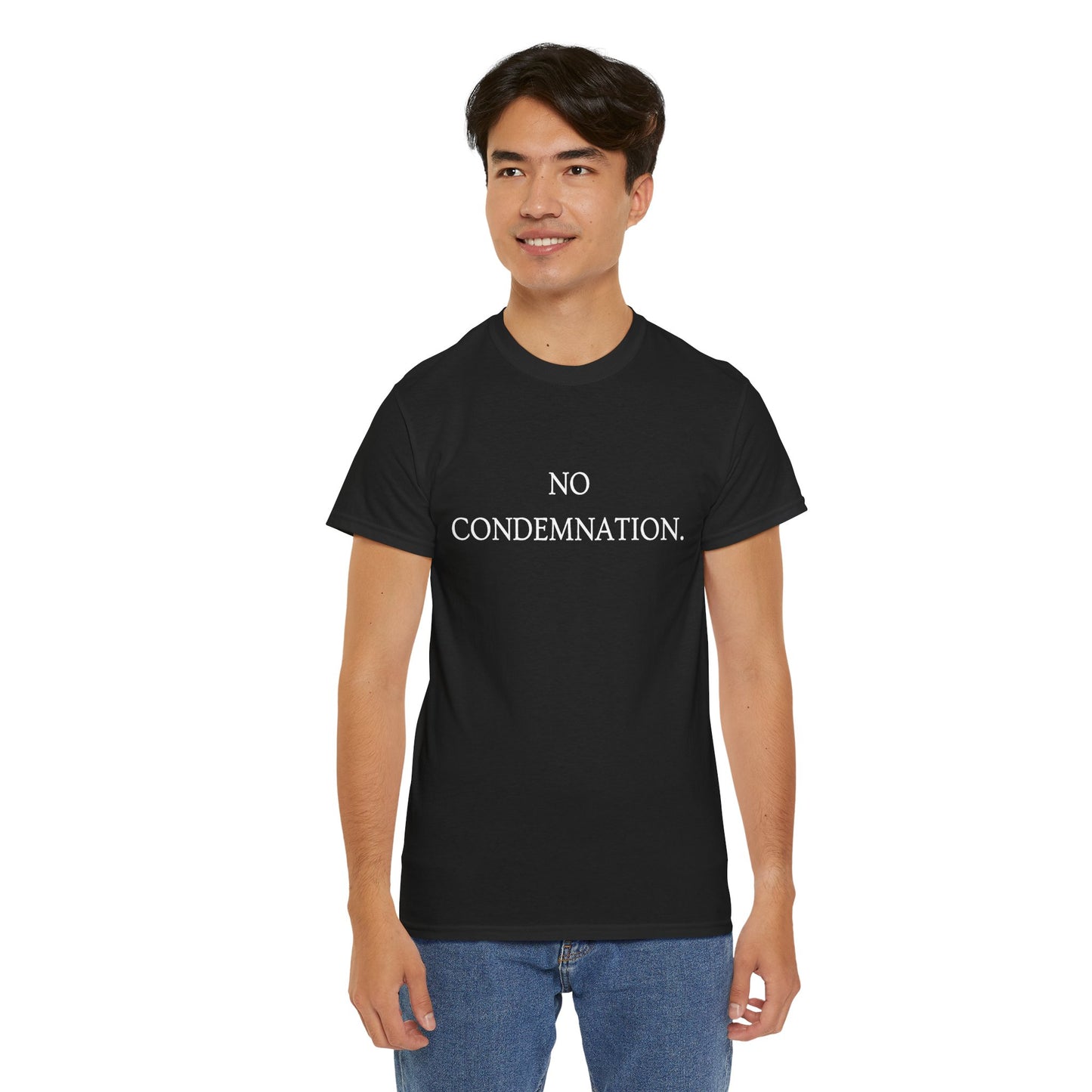 Christian Tee — "No Condemnation" Romans 8:1 Bible Verse Shirt